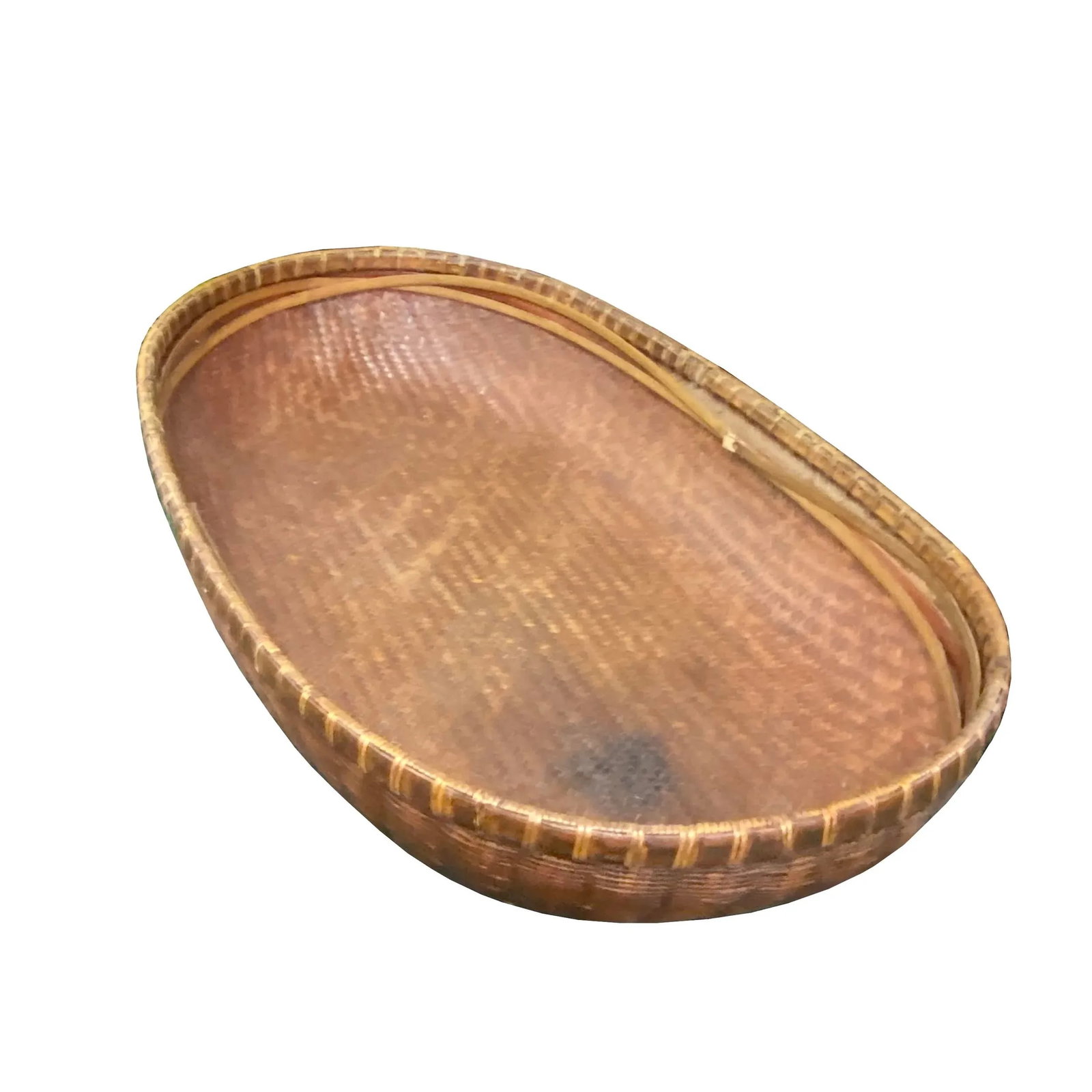 Oriental Vintage Restored Light Brown Rattan Oval Basket Tray - 4