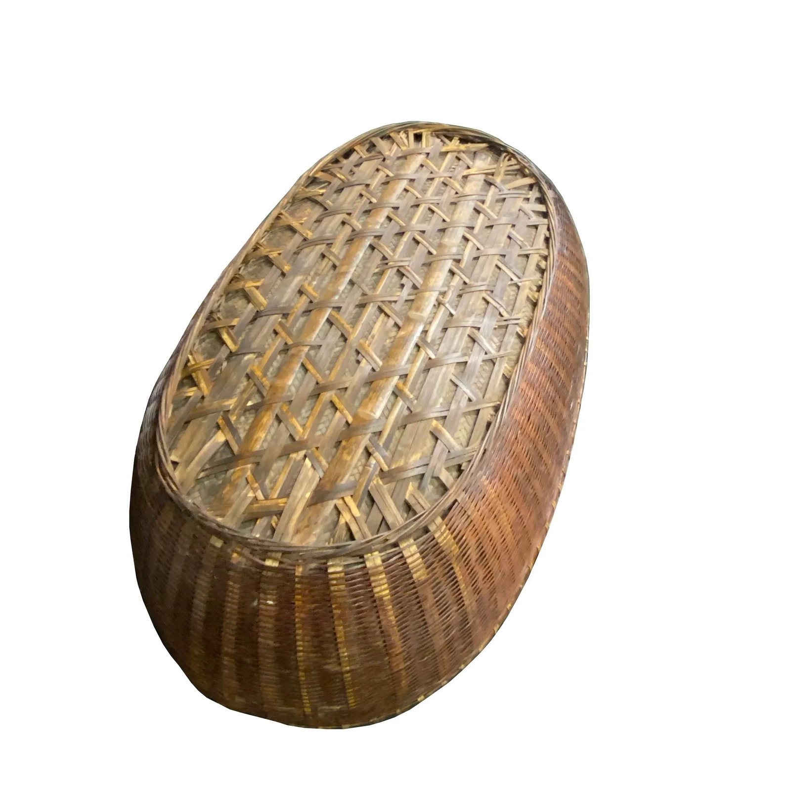 Oriental Vintage Restored Light Brown Rattan Oval Basket Tray - 6
