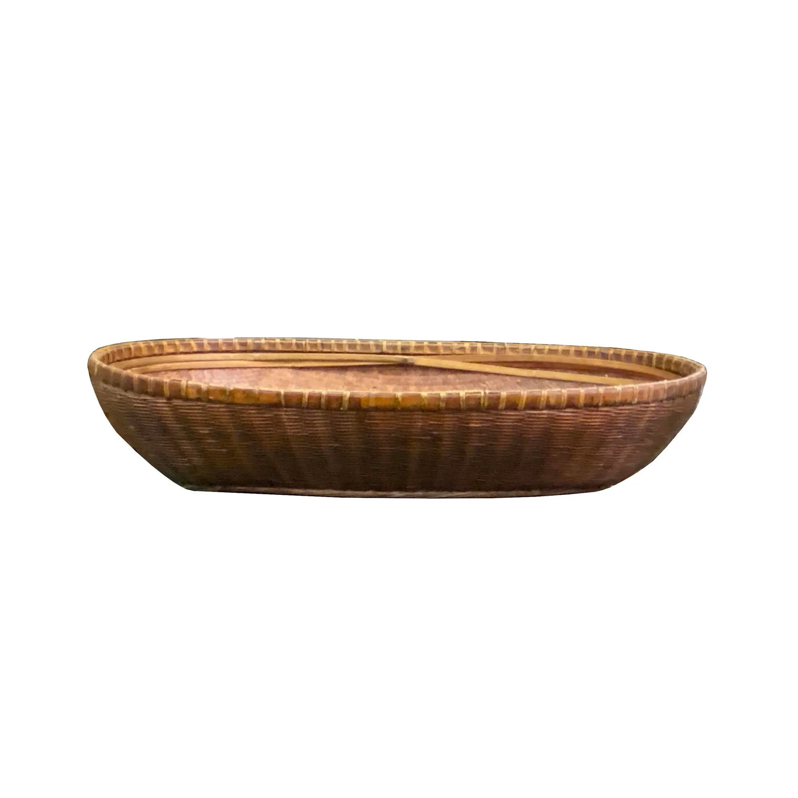 Oriental Vintage Restored Light Brown Rattan Oval Basket Tray - 7