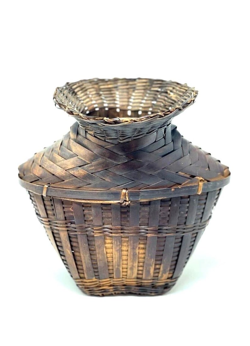 Mid 20th Century Asian Bamboo Woven Gathering Basket - 3