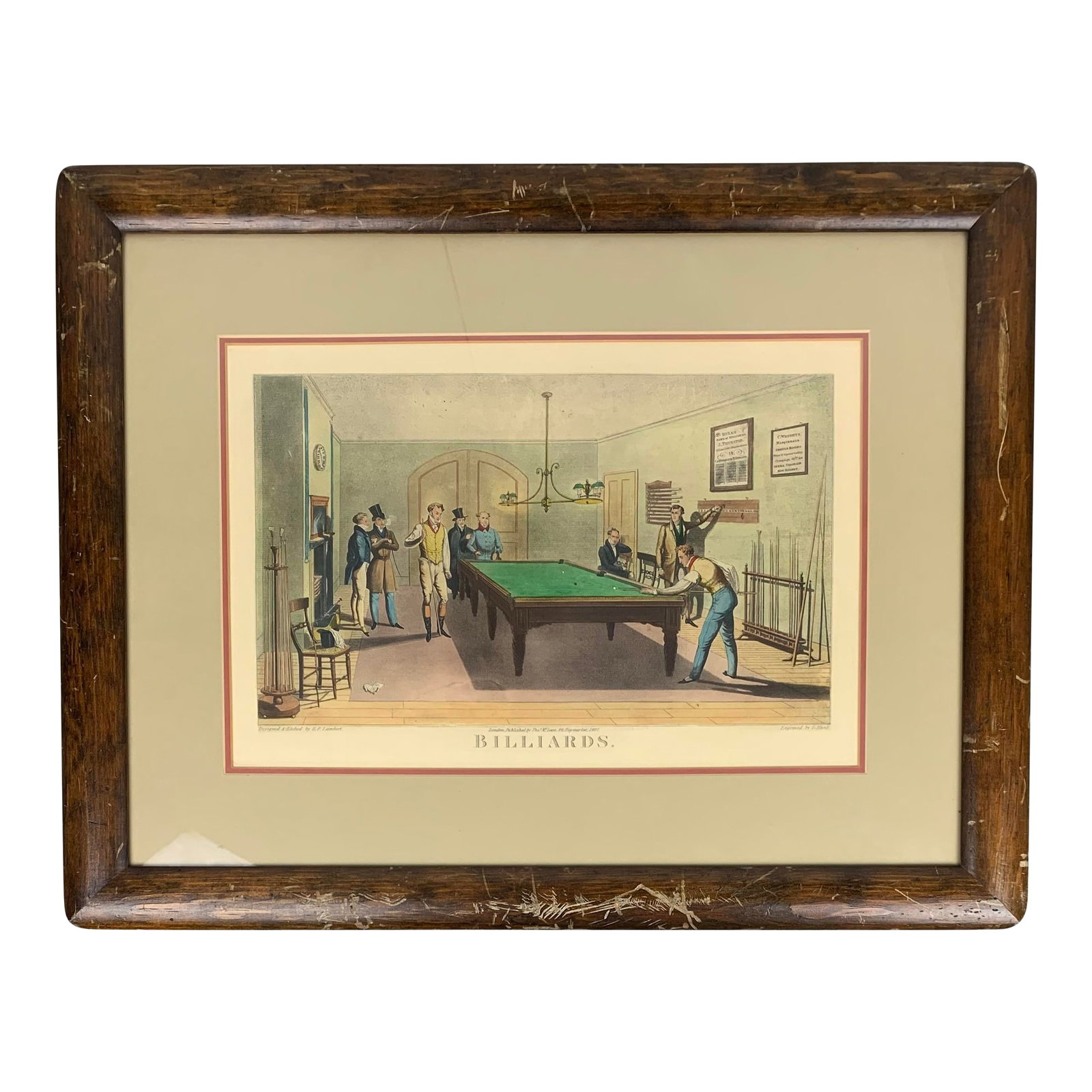 Framed Billiard Print - Thurston's Match Hall, Catherine Street, 1820s in Wood Frame: Framed Billiard Print - Thurston's Match Hall, Catherine Street, 1820s in wood frame. From the collection of Bob and Dolores Hope from their estate located in Toluca Lake, California. Condition: