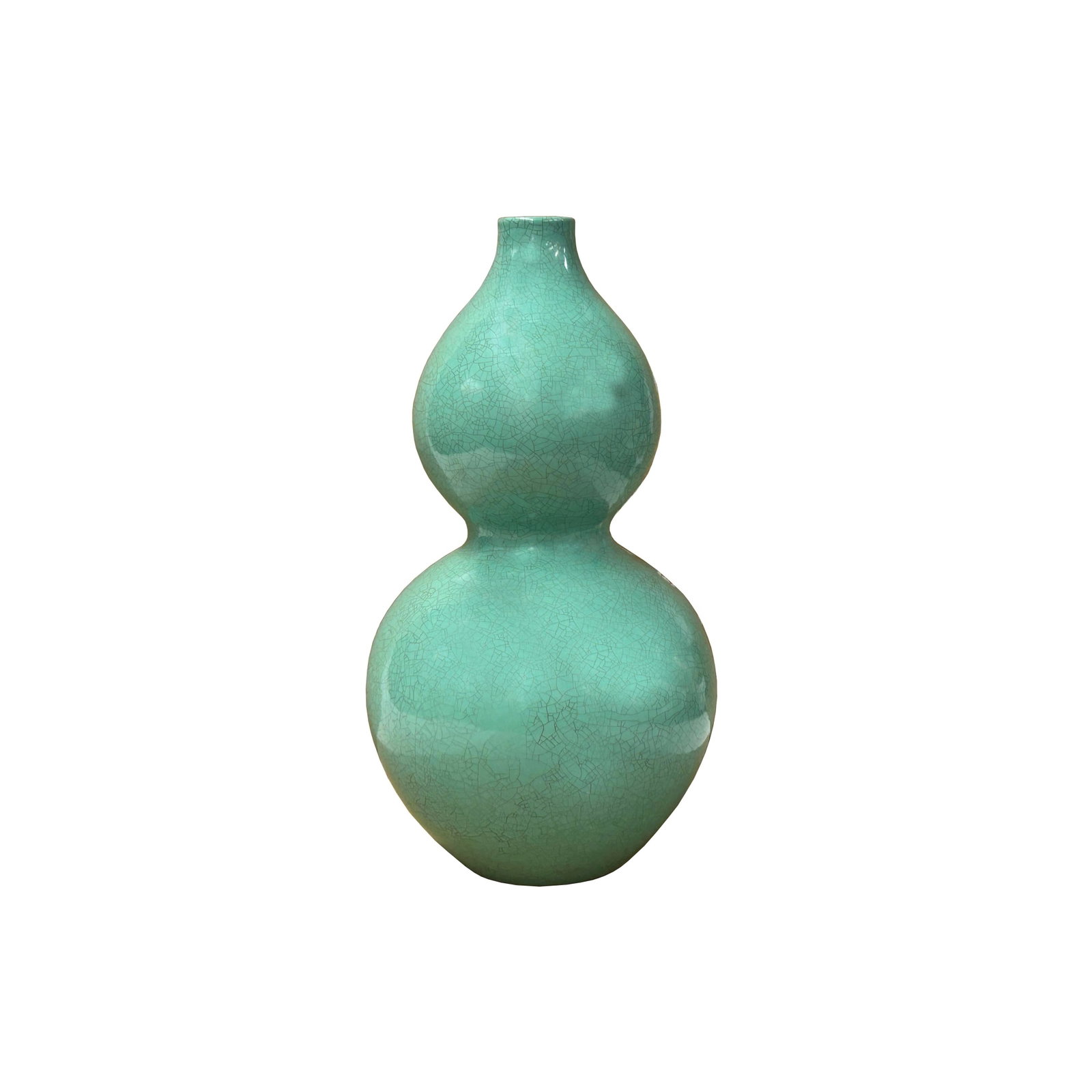 Chinese Celadon Green Crackle Ceramic Scenery Graphic Gourd Shape Vase - 3