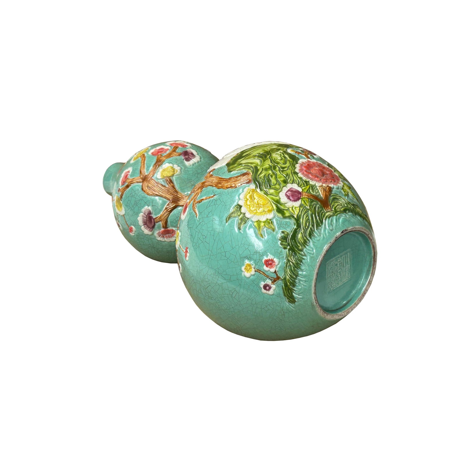 Chinese Celadon Green Crackle Ceramic Scenery Graphic Gourd Shape Vase - 5
