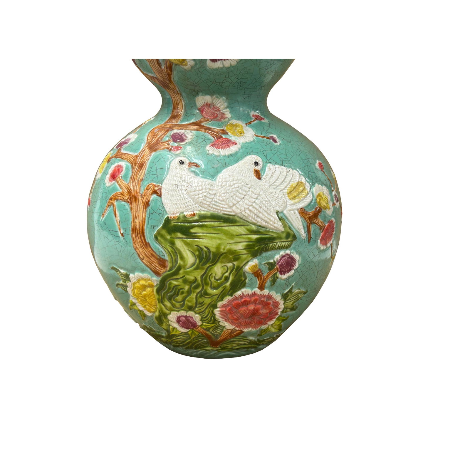 Chinese Celadon Green Crackle Ceramic Scenery Graphic Gourd Shape Vase - 9