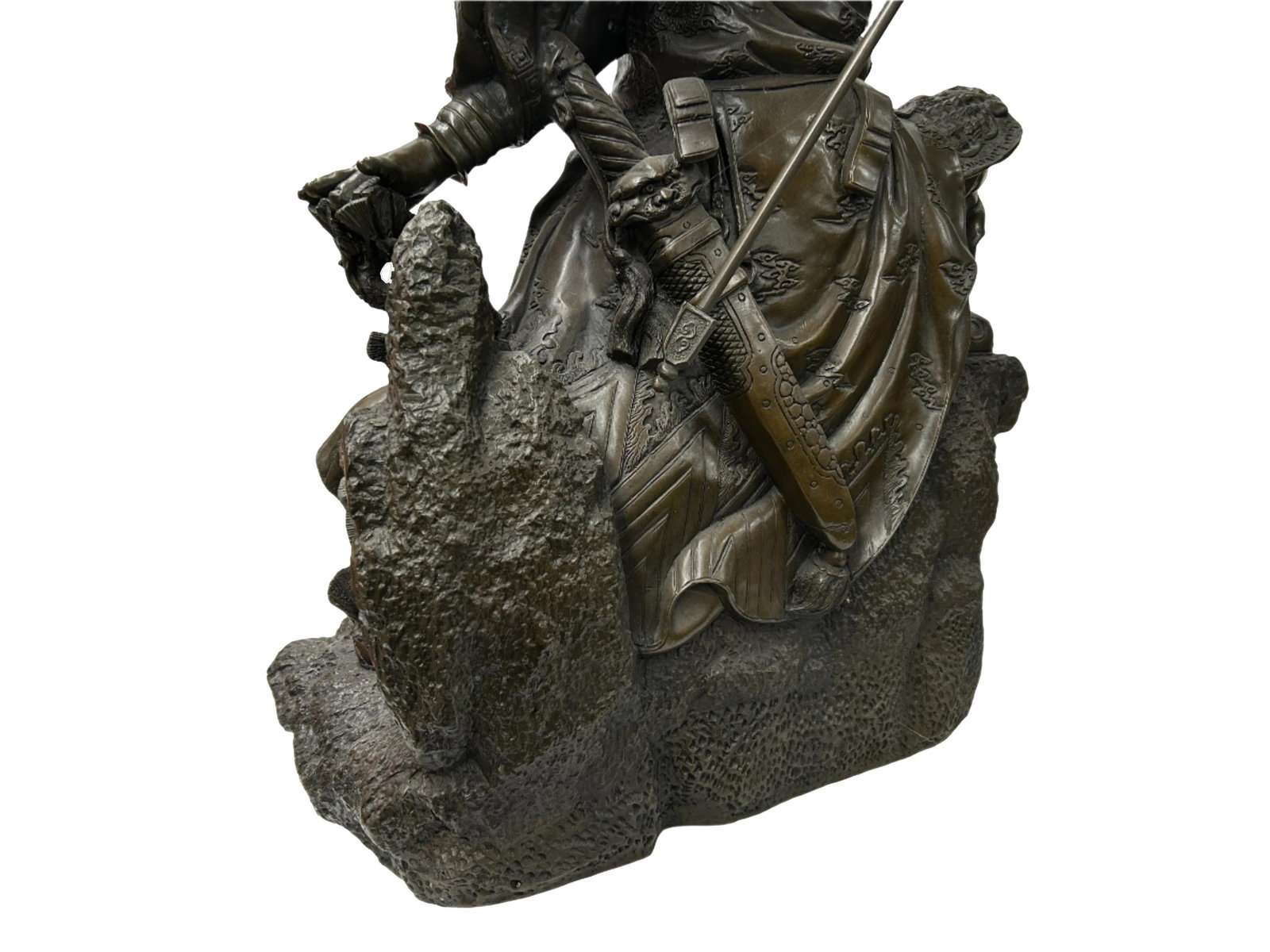 Chinese Metal Bronze General Quan Yu Holding Long Knife Statue - 10