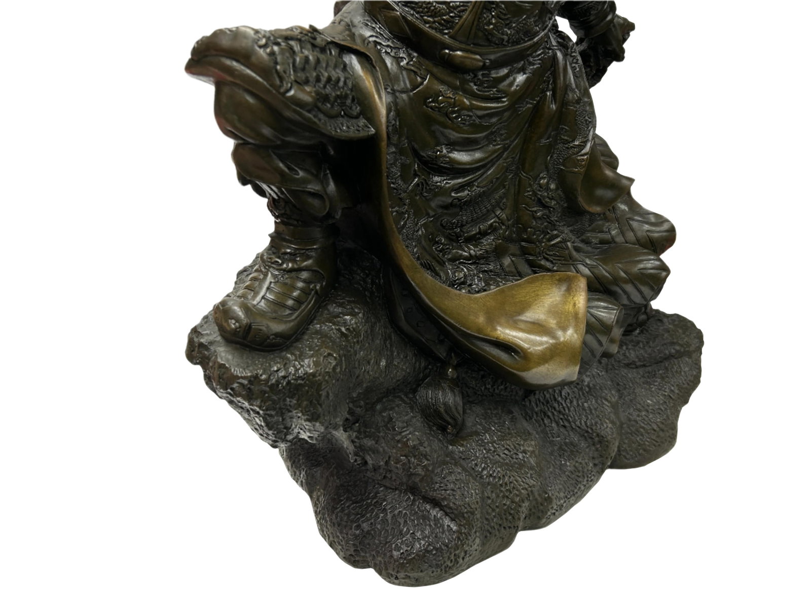 Chinese Metal Bronze General Quan Yu Holding Long Knife Statue - 11
