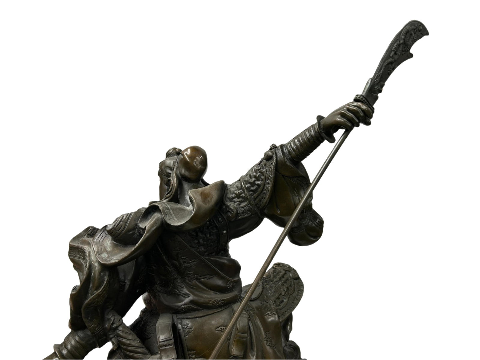 Chinese Metal Bronze General Quan Yu Holding Long Knife Statue - 12