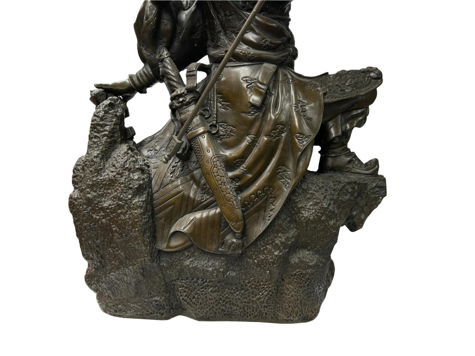 Chinese Metal Bronze General Quan Yu Holding Long Knife Statue - 13