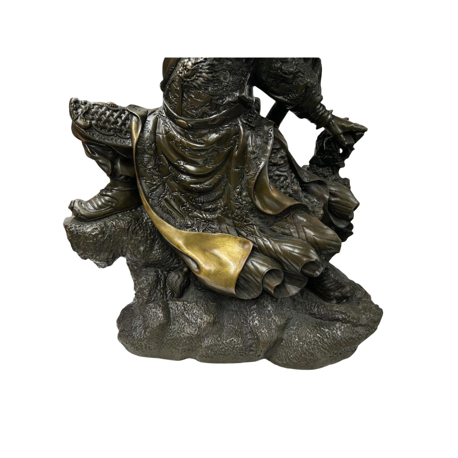 Chinese Metal Bronze General Quan Yu Holding Long Knife Statue - 14