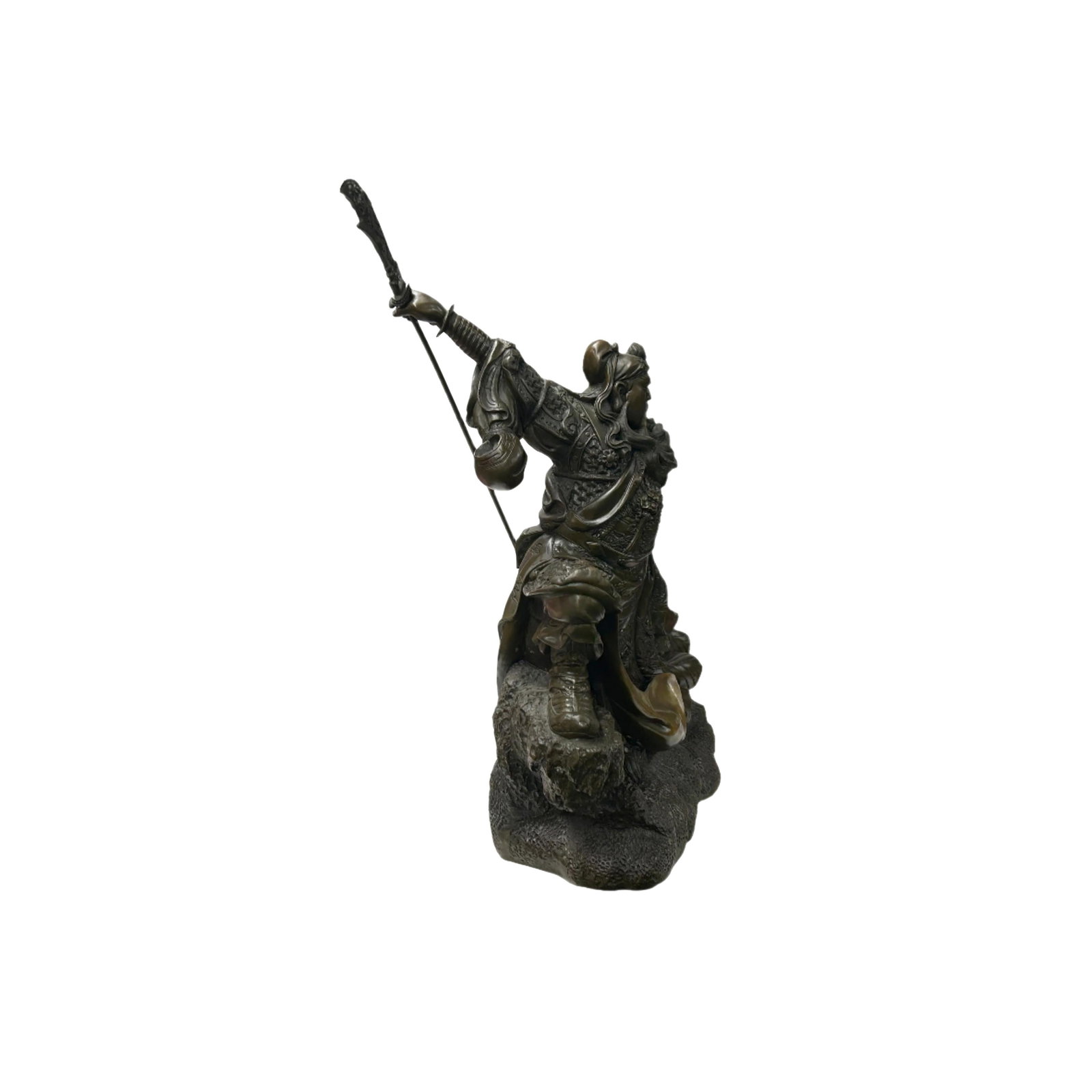 Chinese Metal Bronze General Quan Yu Holding Long Knife Statue - 15
