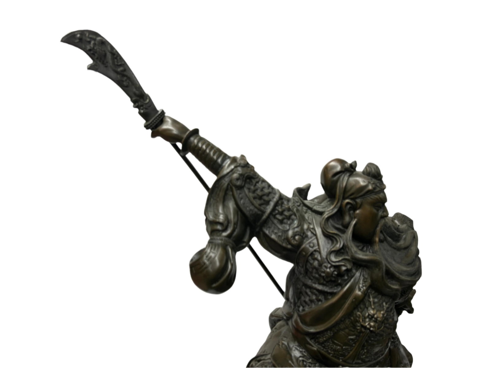 Chinese Metal Bronze General Quan Yu Holding Long Knife Statue - 16