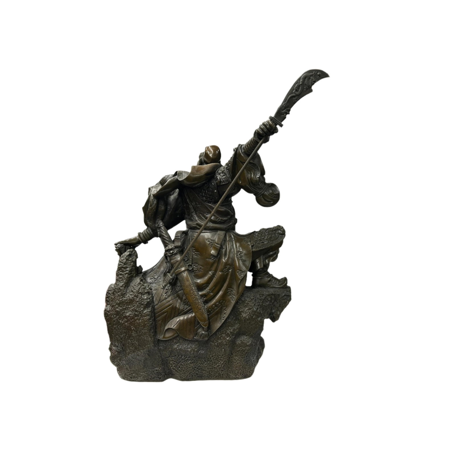 Chinese Metal Bronze General Quan Yu Holding Long Knife Statue - 17
