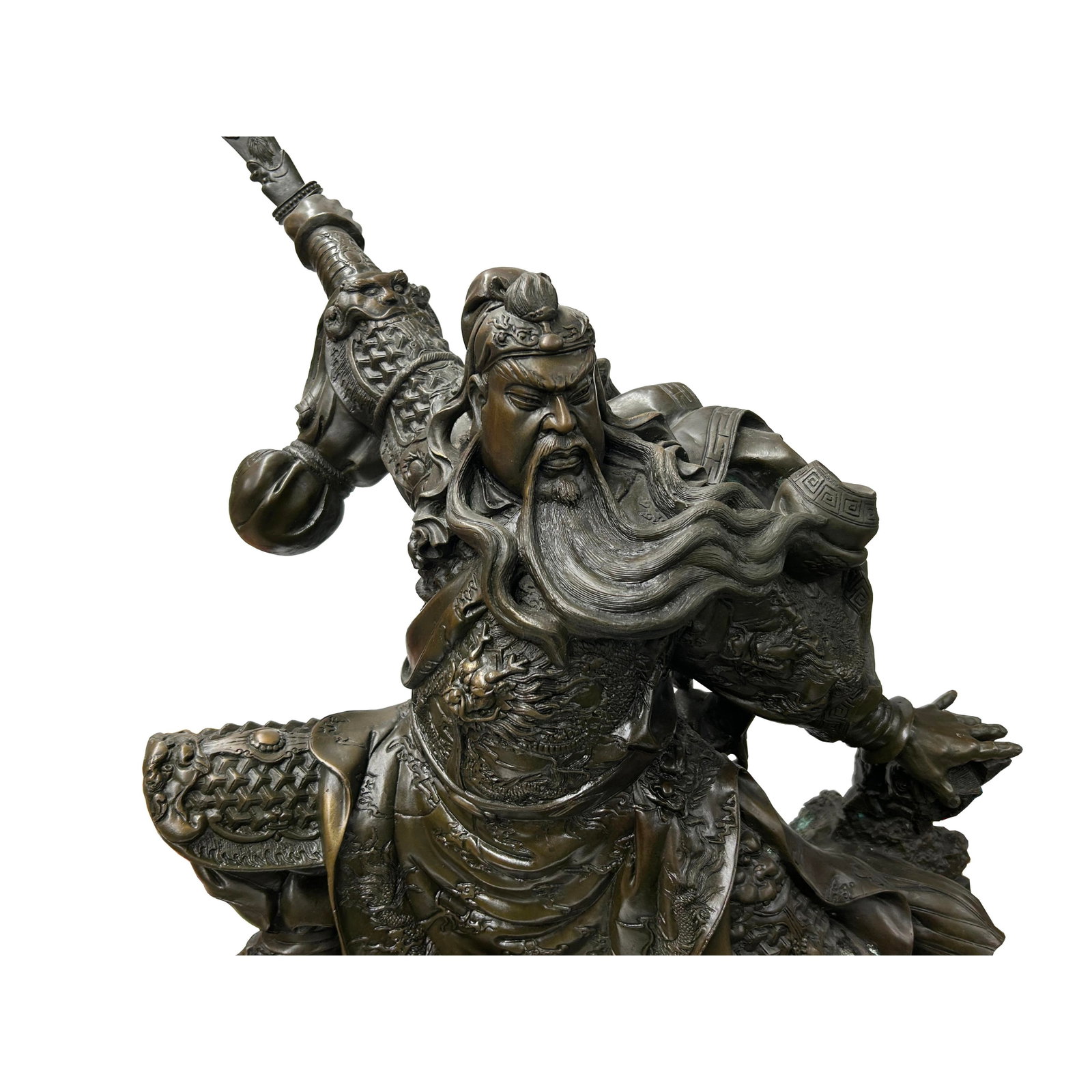Chinese Metal Bronze General Quan Yu Holding Long Knife Statue - 18