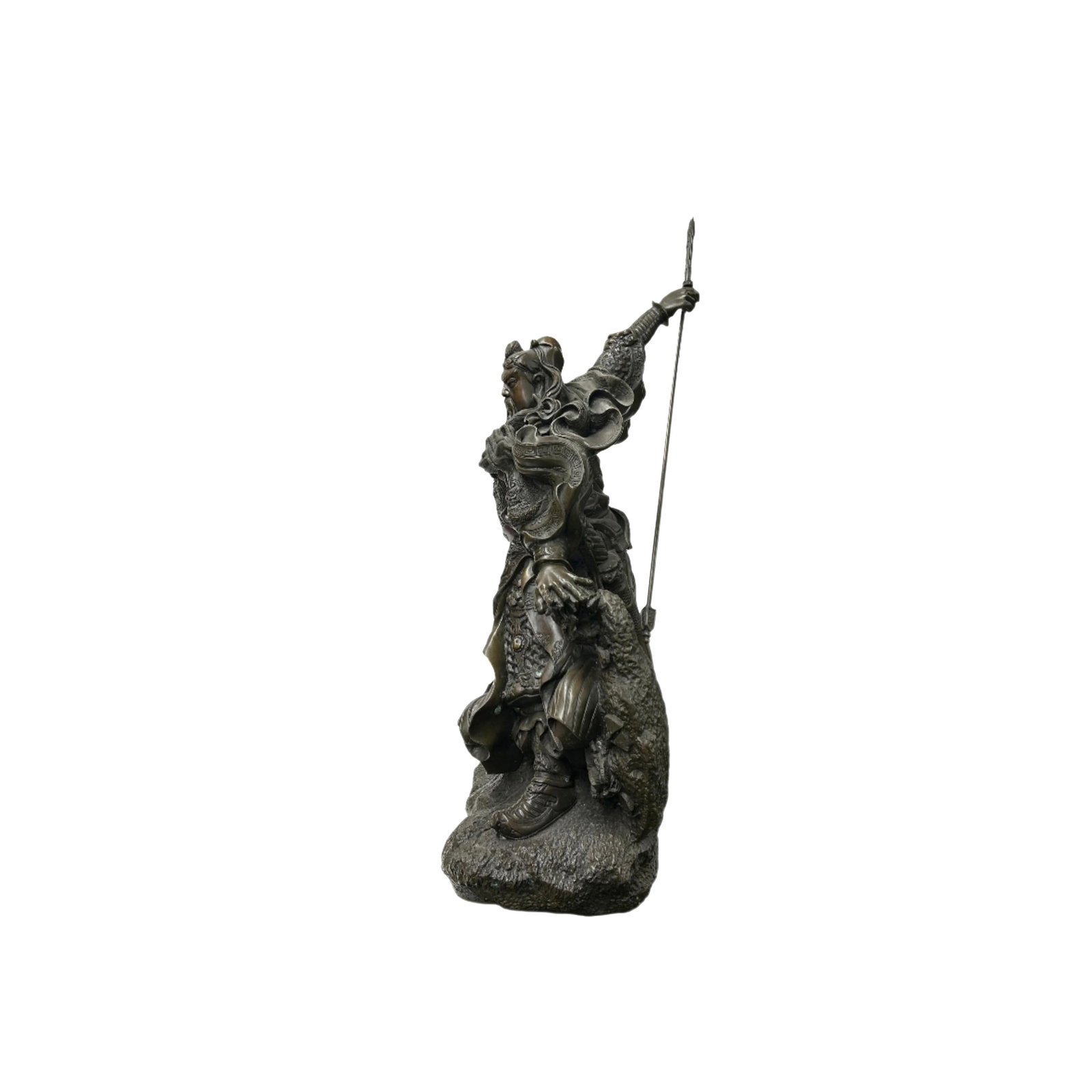 Chinese Metal Bronze General Quan Yu Holding Long Knife Statue - 2