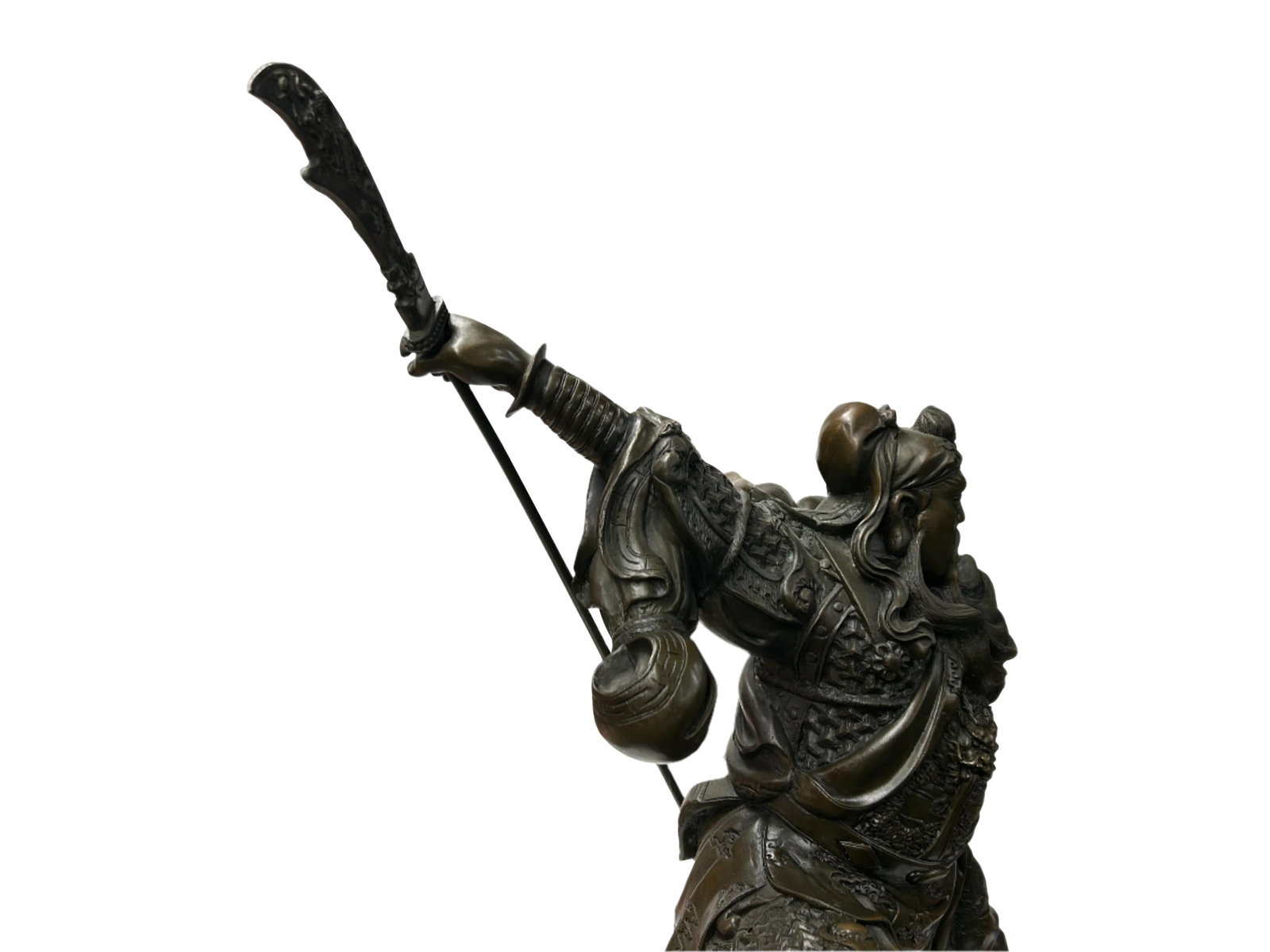 Chinese Metal Bronze General Quan Yu Holding Long Knife Statue - 3