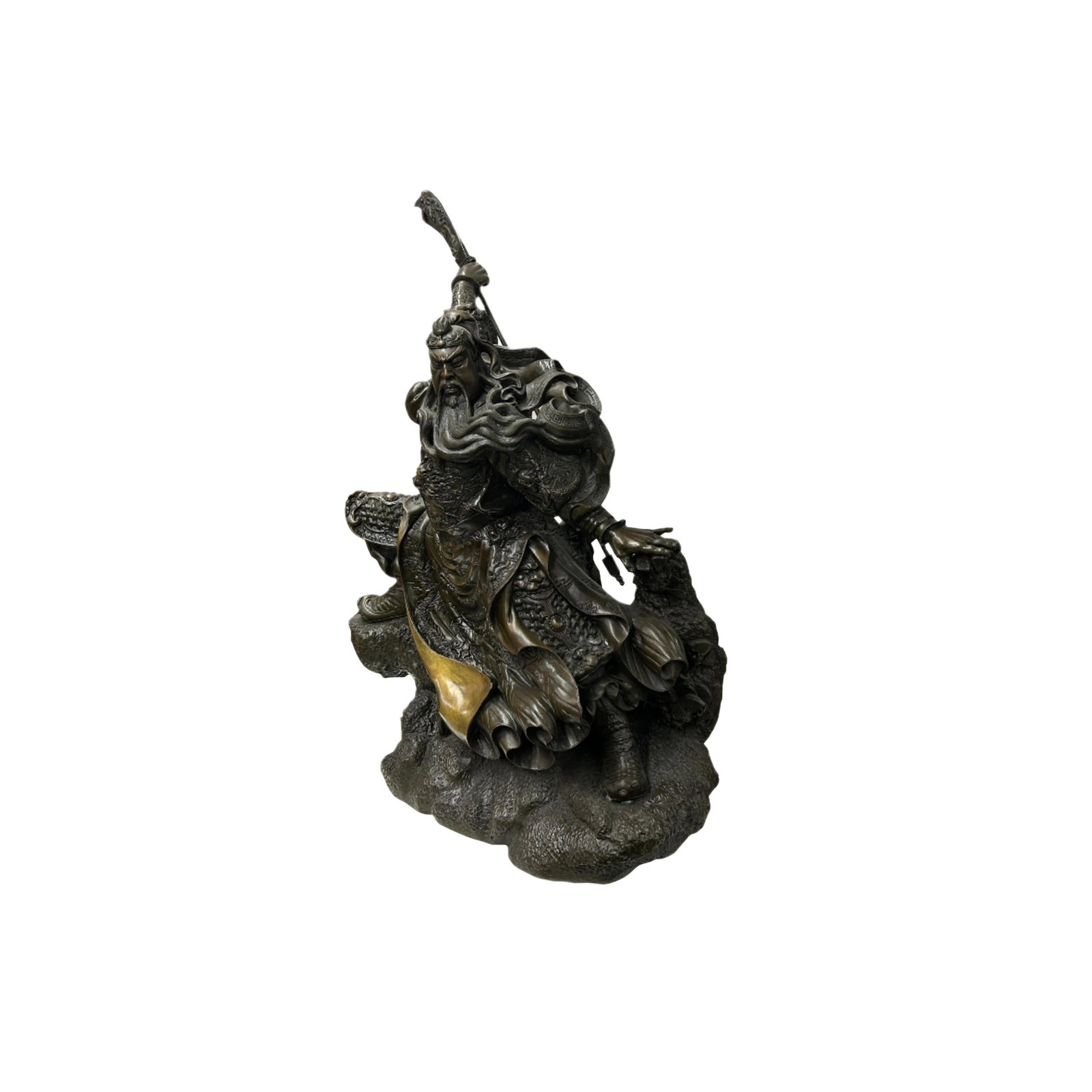 Chinese Metal Bronze General Quan Yu Holding Long Knife Statue - 4