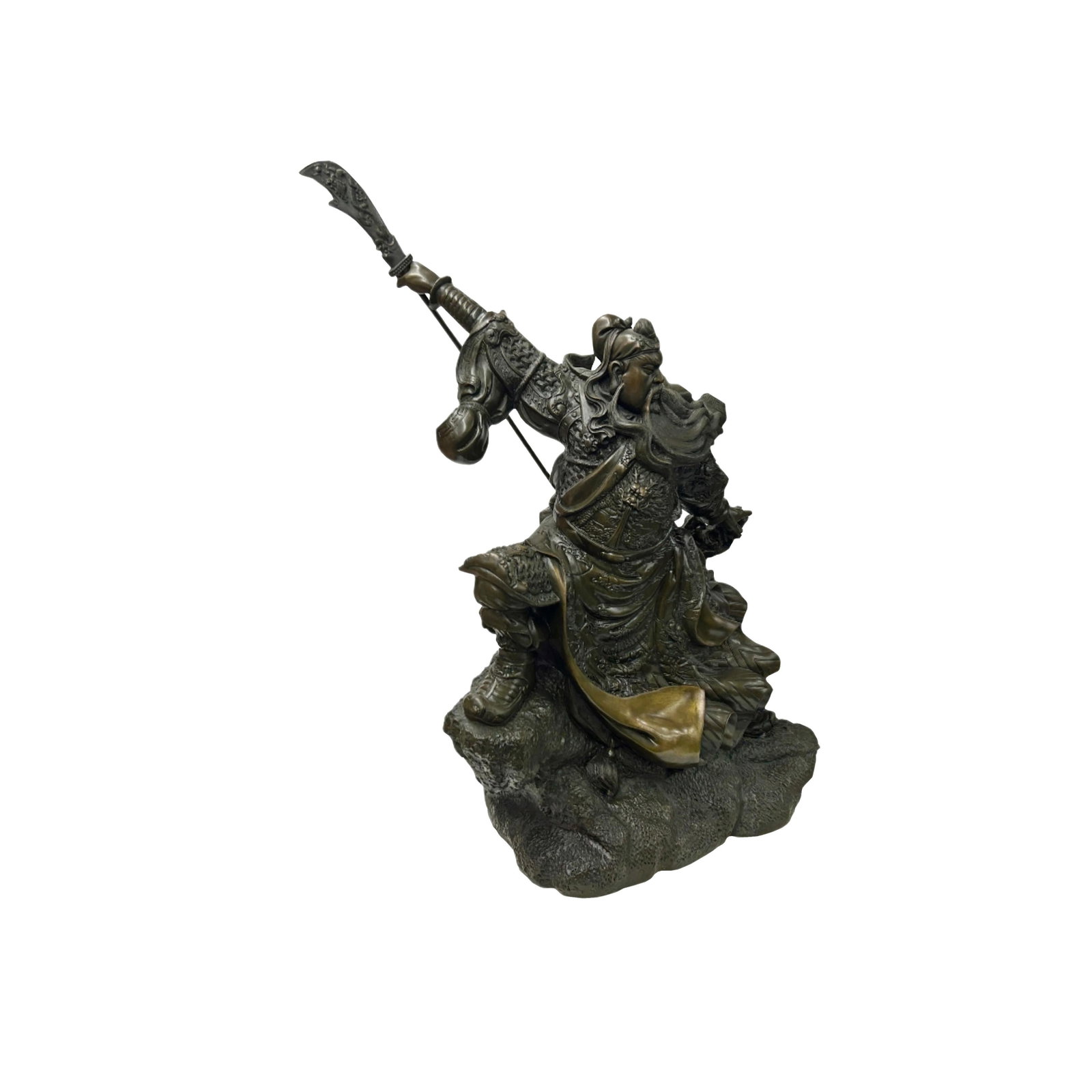 Chinese Metal Bronze General Quan Yu Holding Long Knife Statue - 6