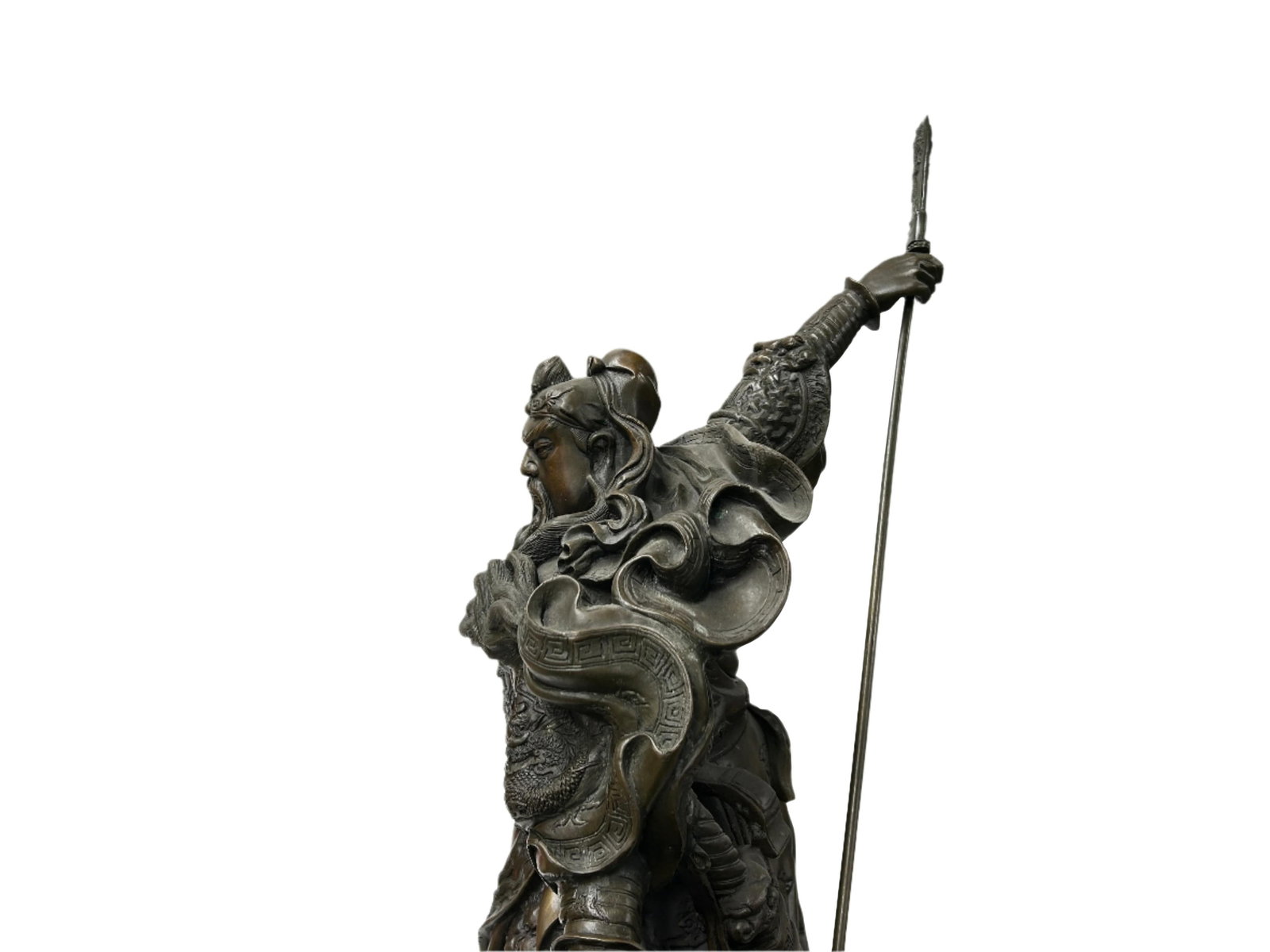 Chinese Metal Bronze General Quan Yu Holding Long Knife Statue - 7