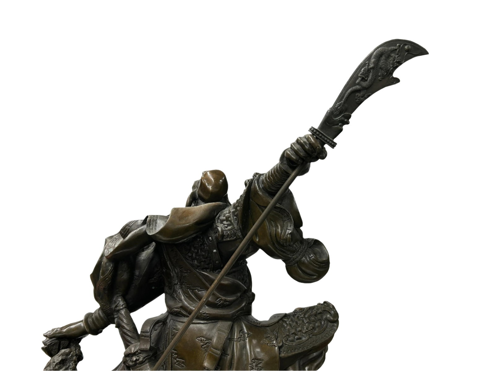 Chinese Metal Bronze General Quan Yu Holding Long Knife Statue - 8