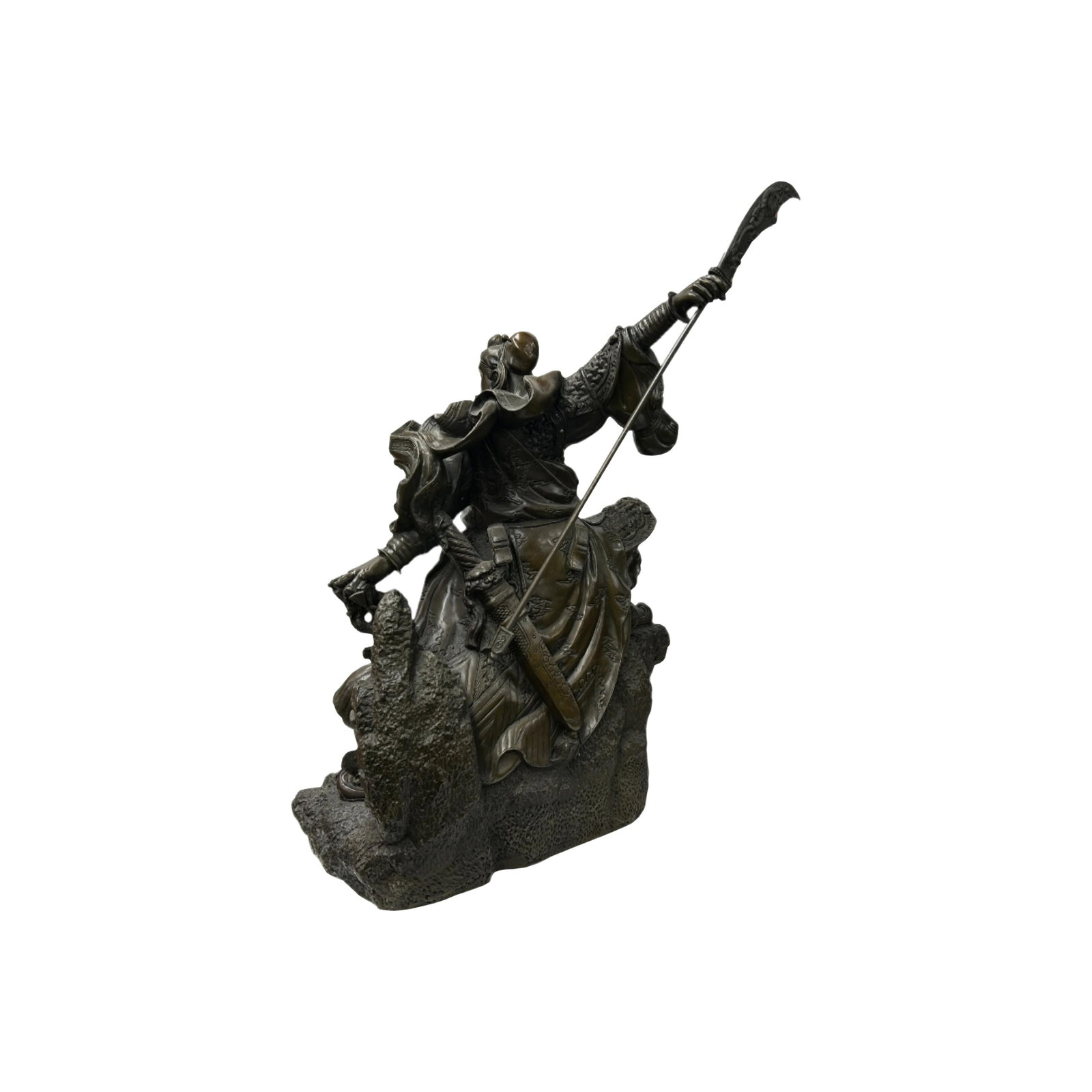 Chinese Metal Bronze General Quan Yu Holding Long Knife Statue - 9