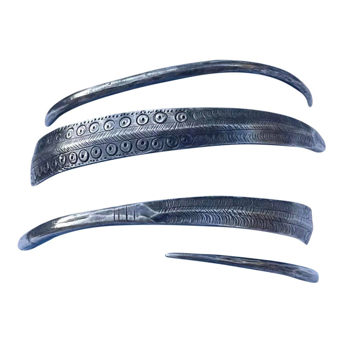 1980s Hmong Hill Tribe Sterling Silver Triple Wrap Bracelet: Rare find! Solid sterling Hmong bracelet symmetrical engraving over all three rows. This wrap feature lets any sized wrist and arm enjoy this piece, unisex. Hmong Hill tribe people are known for