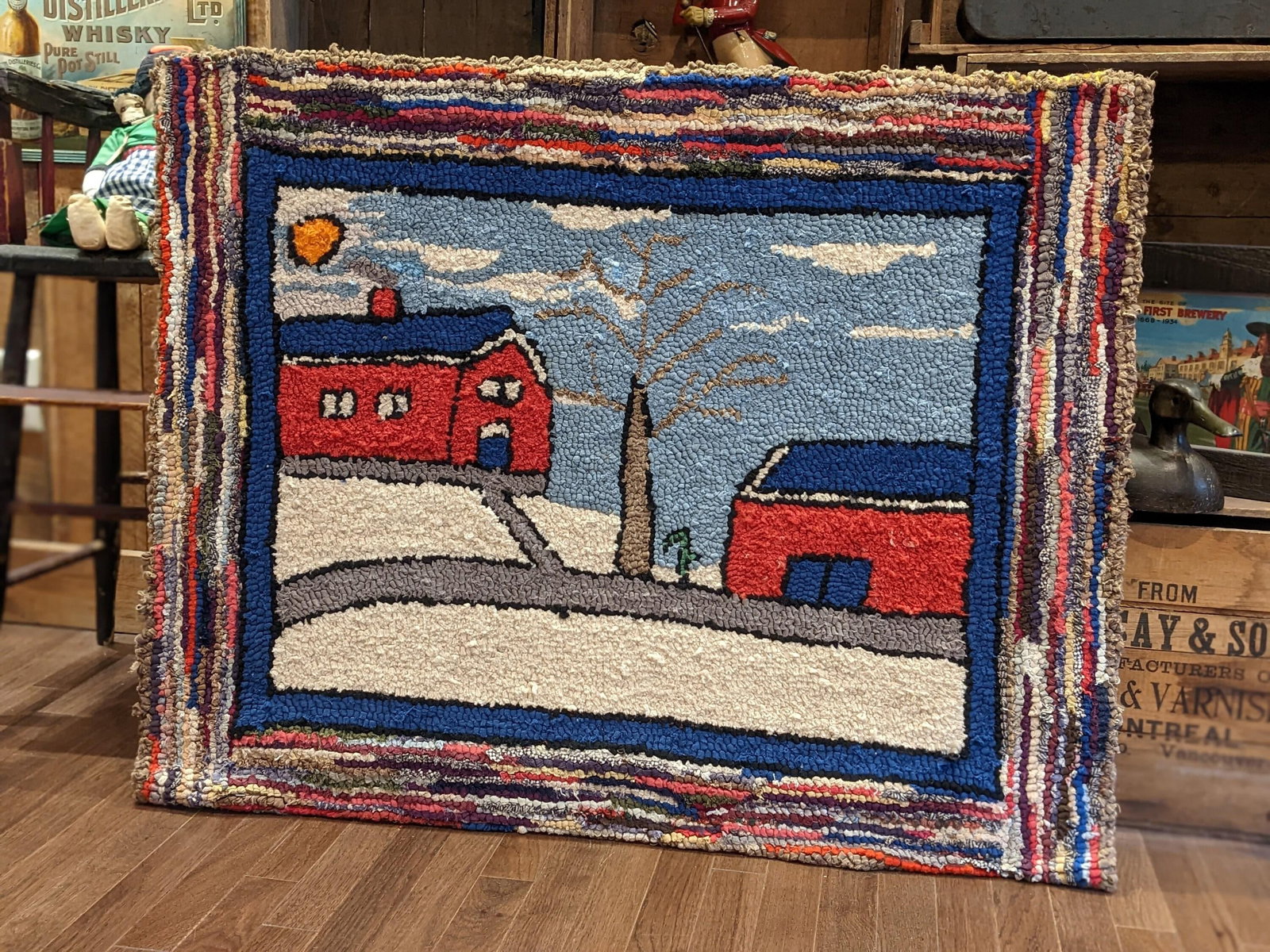 Vintage Folk Art Hand Hooked Rag Mat c.1940 - 3