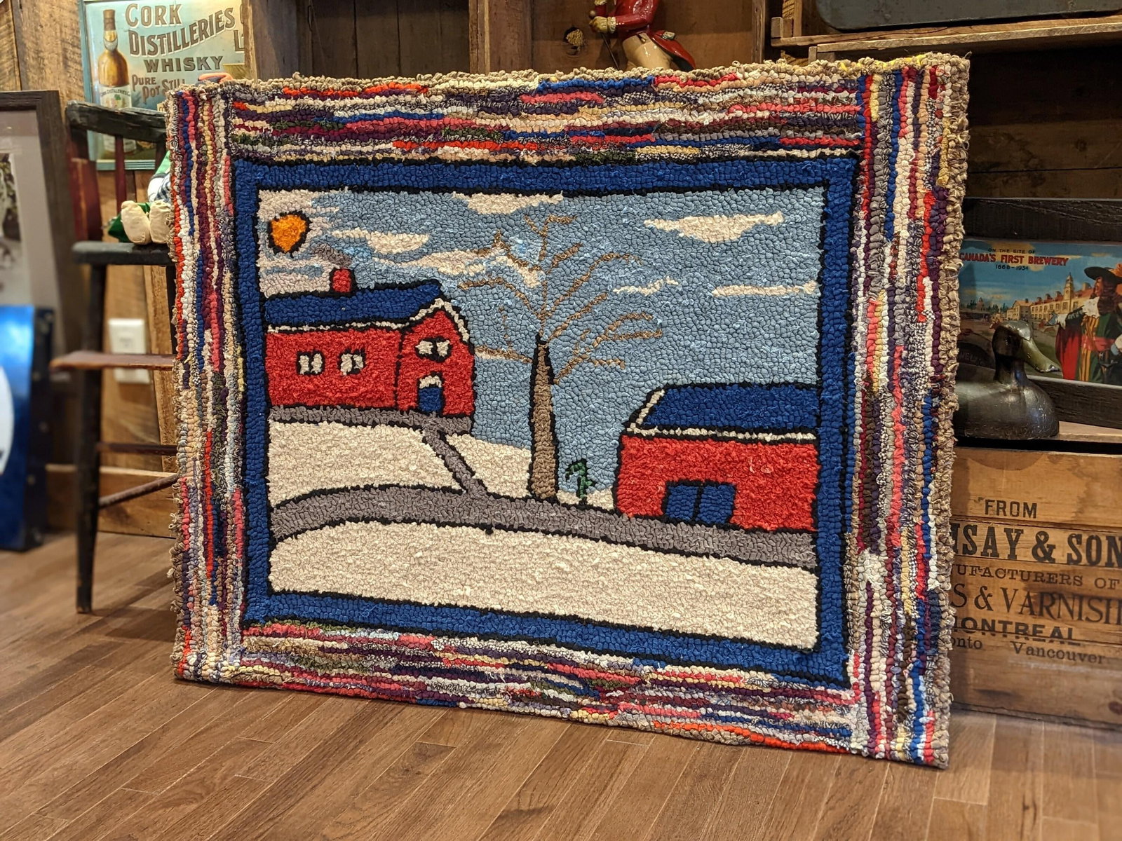 Vintage Folk Art Hand Hooked Rag Mat c.1940 - 5