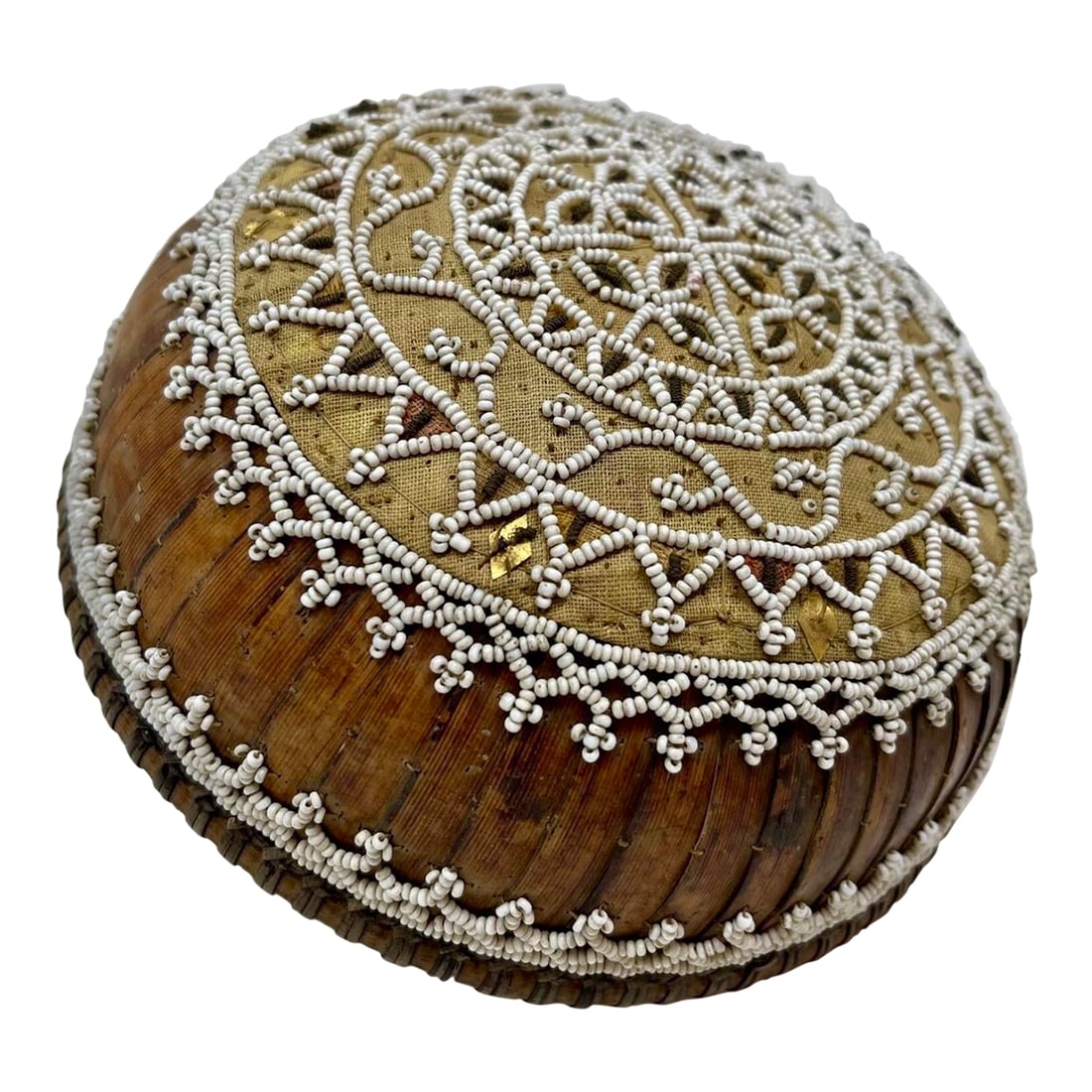 Antique Balinese Temple Food Offering Cover, Saab / Tudung Saji 1920's: This very intricate 1920's Balinese temple offering cover is used to cover elaborate food offerings carried on their head during temple ceremonies. Made of woven rattan or bamboo featuring intricate