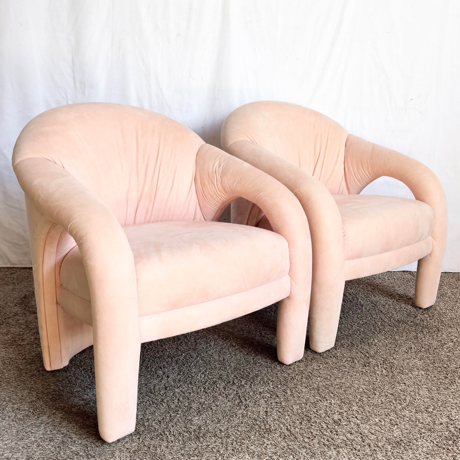 Postmodern Sculpted Pink Lounge Chairs - A Pair - 3