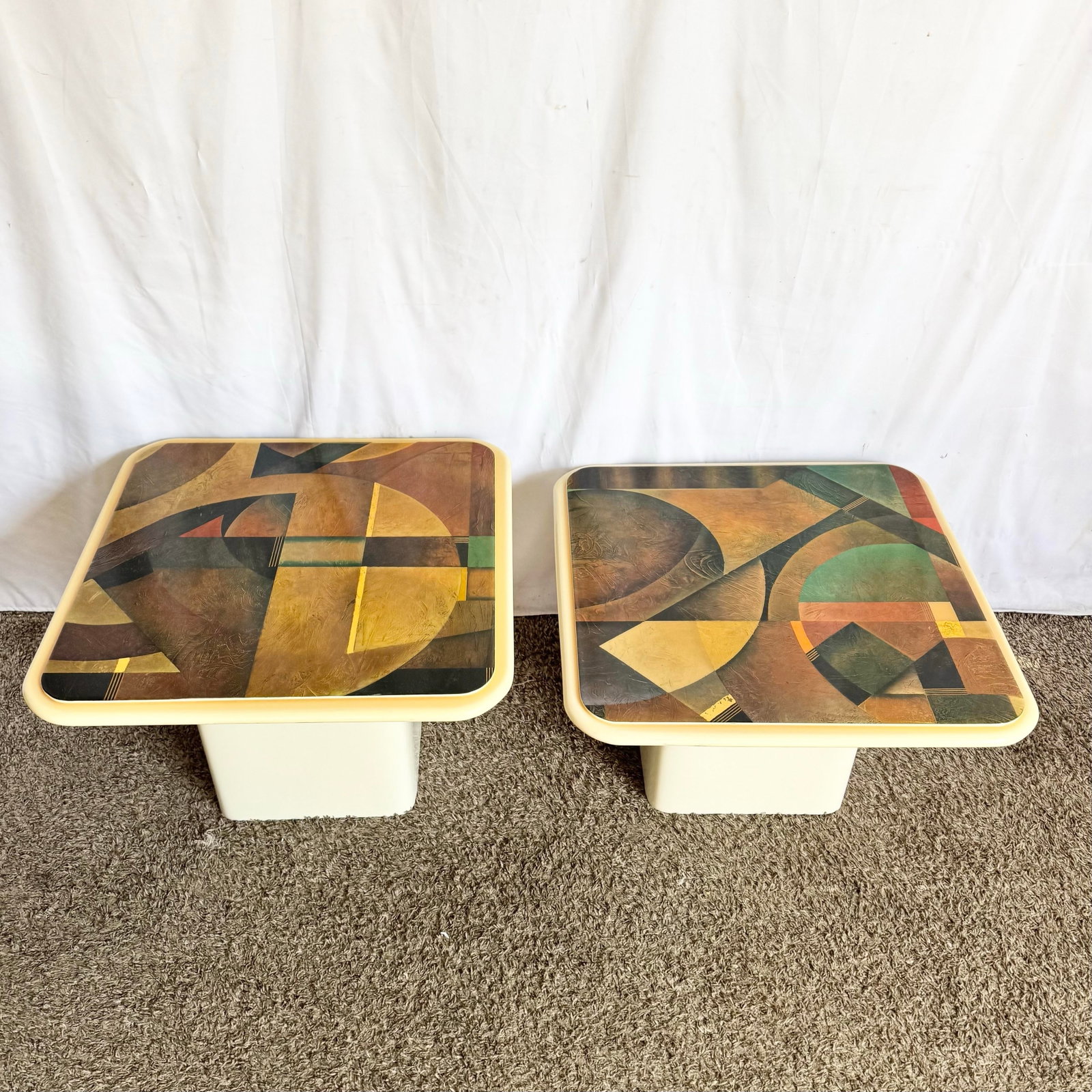 Art Deco Epoxy Top Abstract Square Nesting Tables - Set of 2 - 2