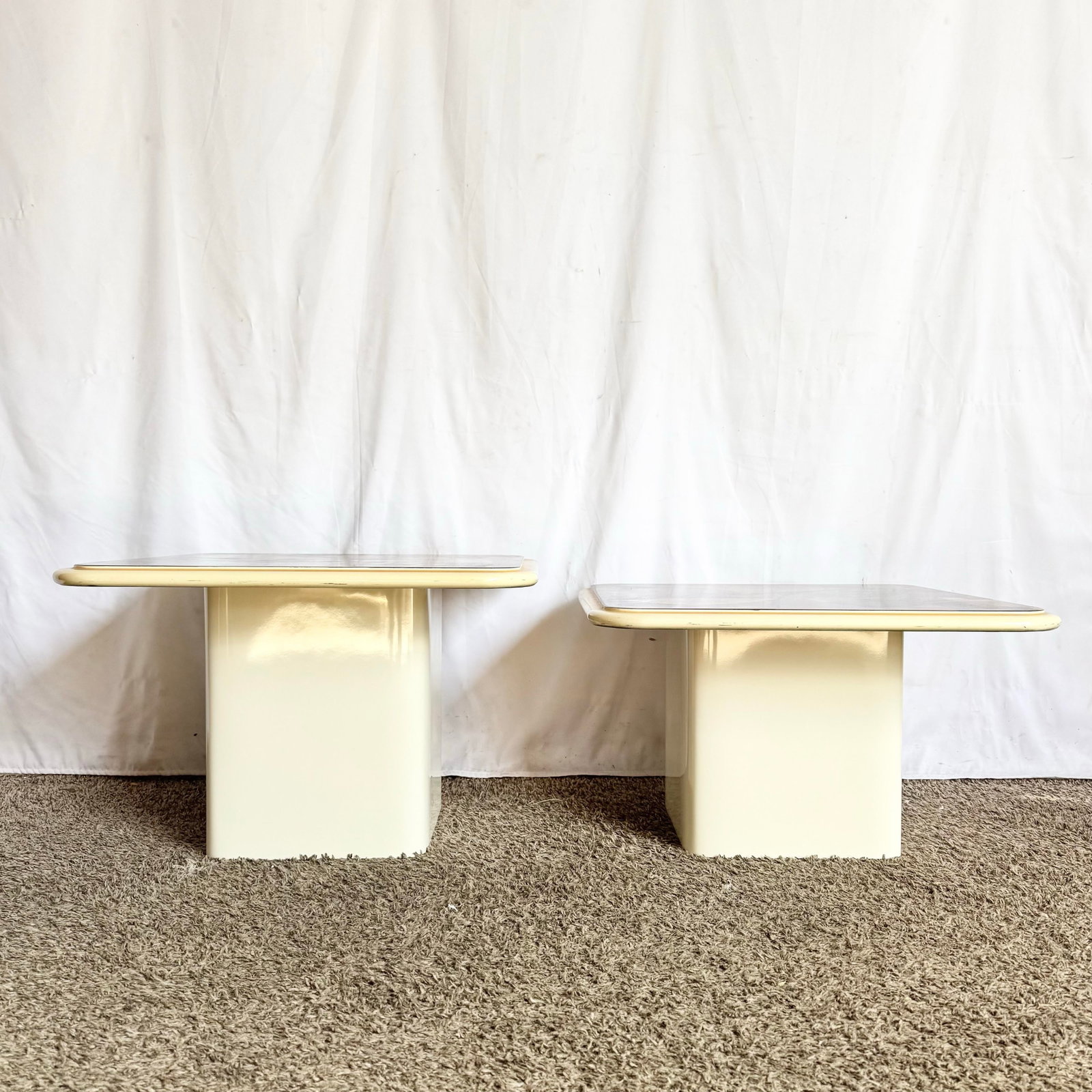 Art Deco Epoxy Top Abstract Square Nesting Tables - Set of 2 - 3
