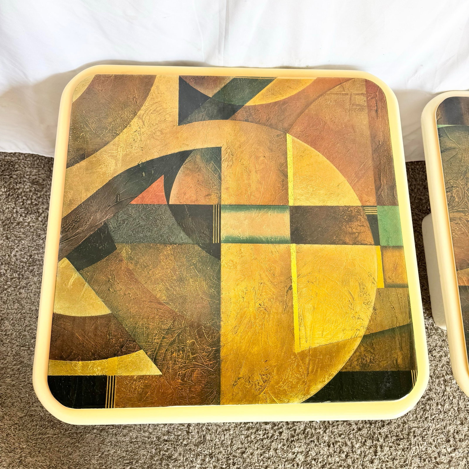 Art Deco Epoxy Top Abstract Square Nesting Tables - Set of 2 - 4