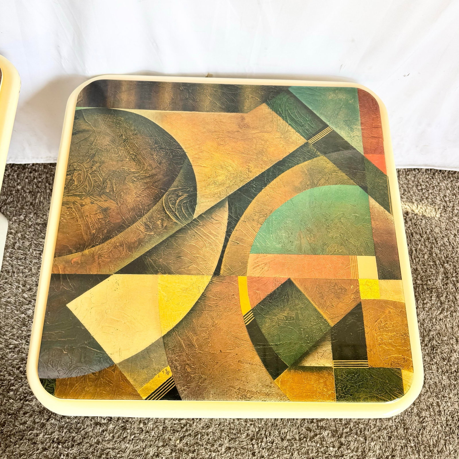 Art Deco Epoxy Top Abstract Square Nesting Tables - Set of 2 - 5