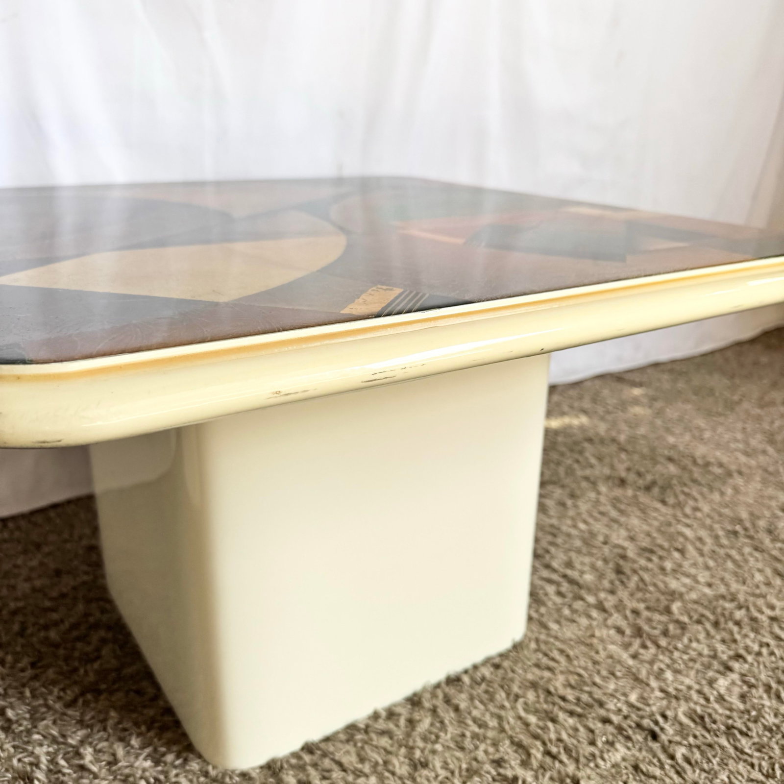 Art Deco Epoxy Top Abstract Square Nesting Tables - Set of 2 - 6