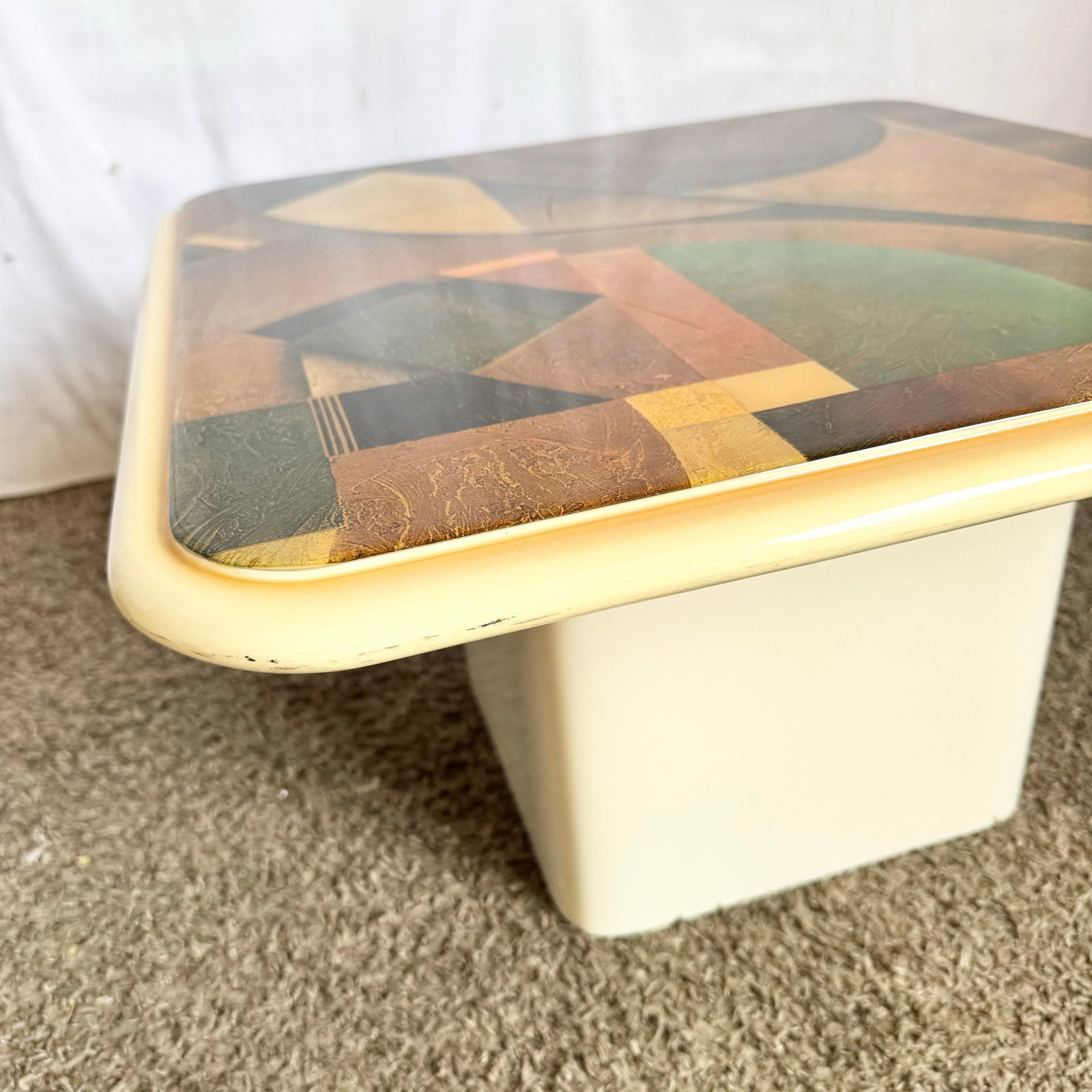 Art Deco Epoxy Top Abstract Square Nesting Tables - Set of 2 - 7