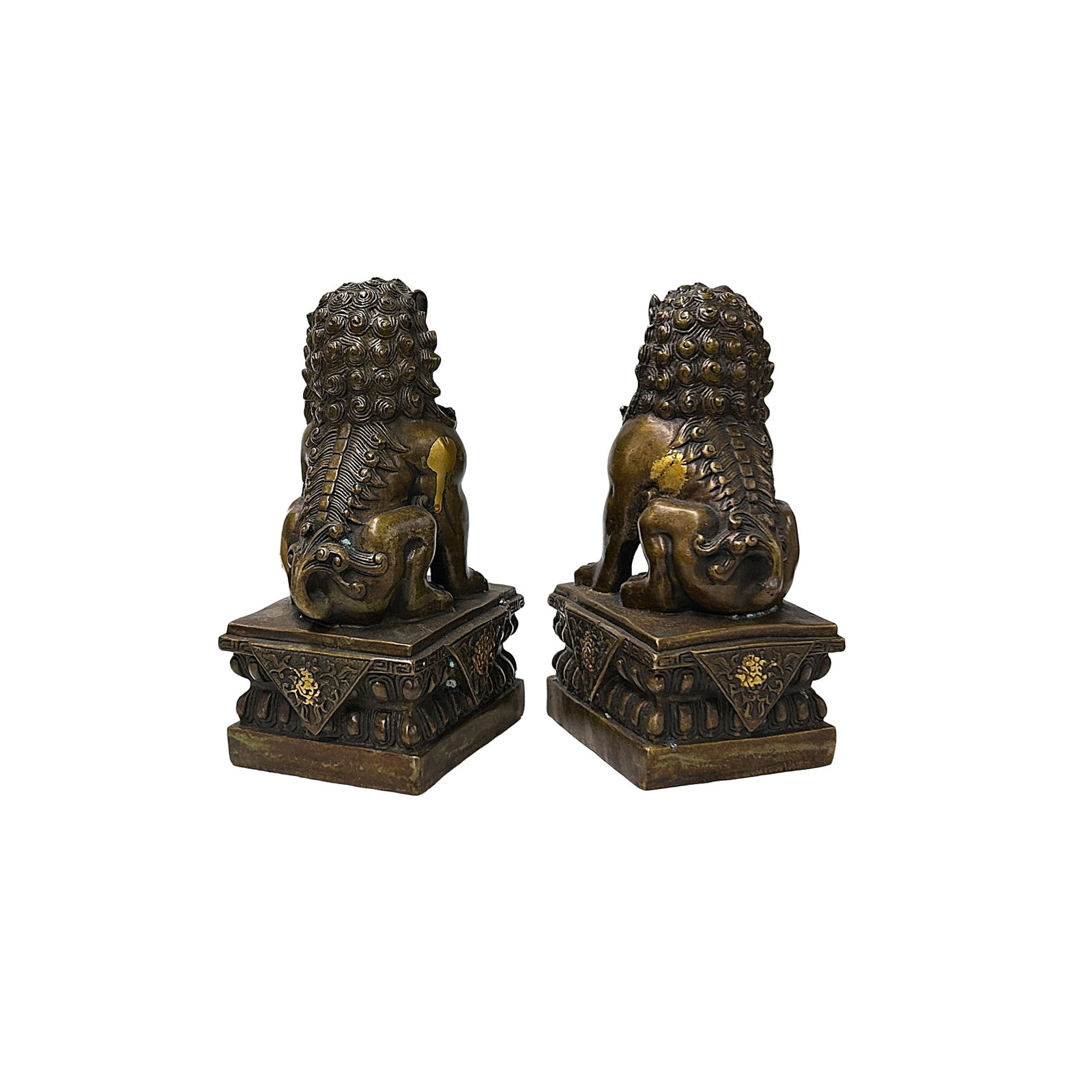 Pair Vintage Copper Color Metal Rustic Fengshui Foo Dog Lions Figures - 4
