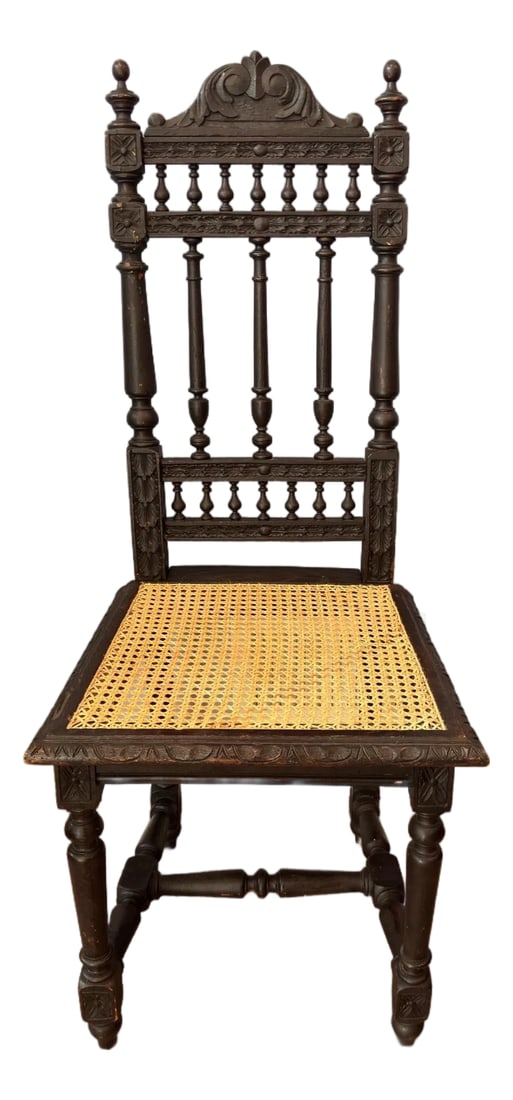 Antique French Renaissance Brittany Caine Chair: Very Pretty Antique French Brittany Side Chair, late 19th-early 20th C. This beautiful style became popular during the Victorian era, drawing heavily from designs of the 17th century intricate