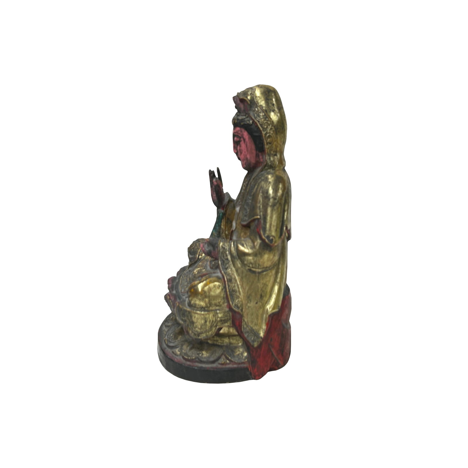 Vintage Chinese Wooden Carved Home Guardian Kwan Yin Figure - 2