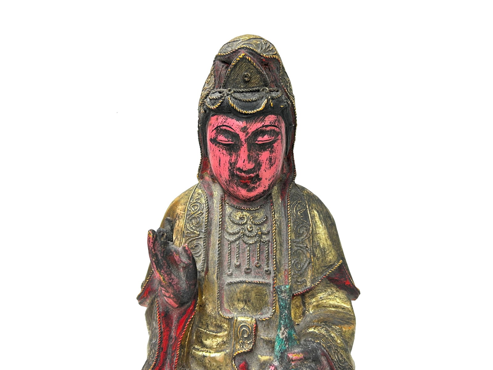 Vintage Chinese Wooden Carved Home Guardian Kwan Yin Figure - 4