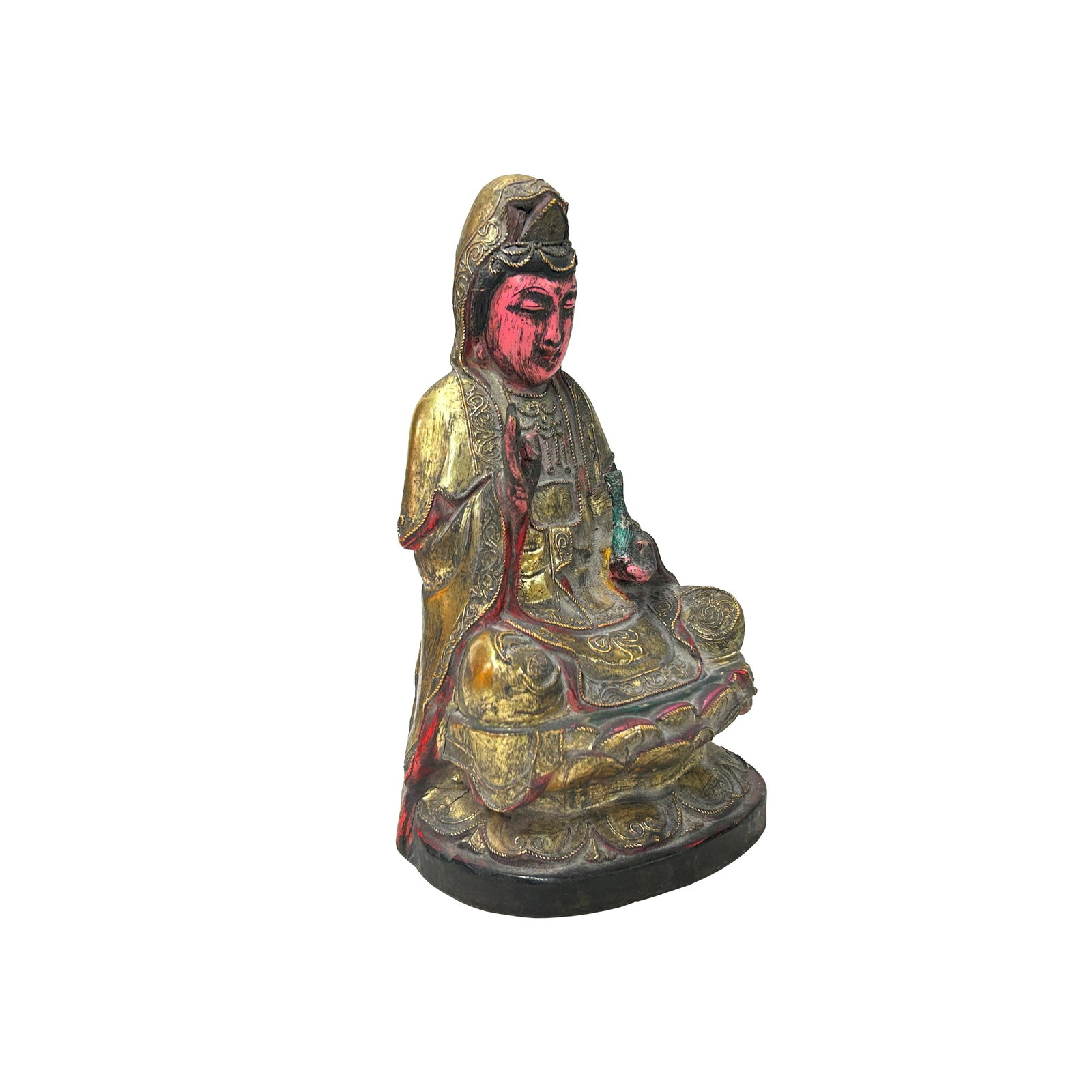 Vintage Chinese Wooden Carved Home Guardian Kwan Yin Figure - 5