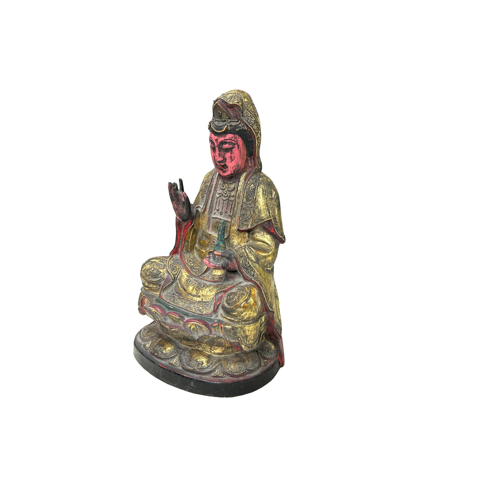 Vintage Chinese Wooden Carved Home Guardian Kwan Yin Figure - 6
