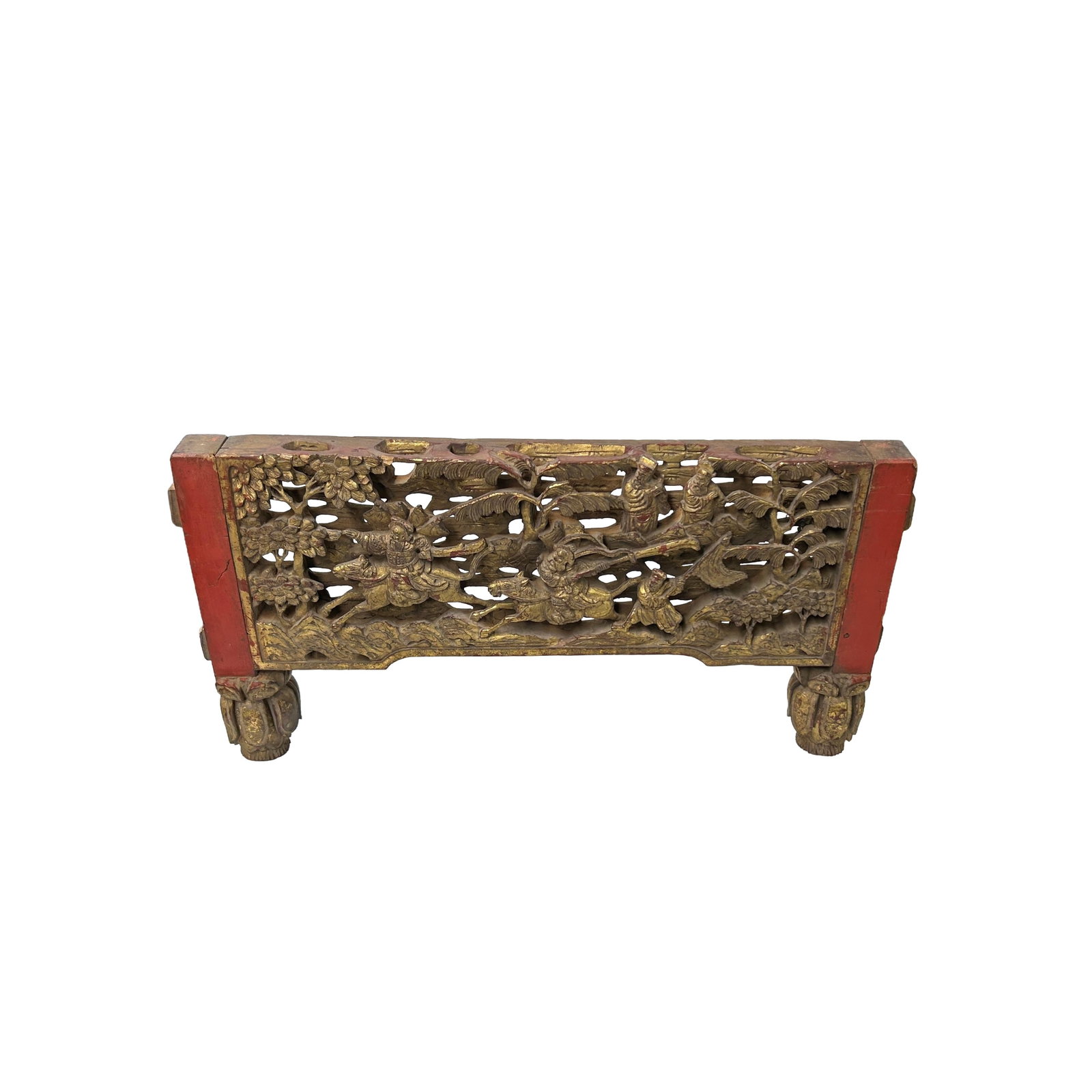 Chinese Vintage Wood Golden Relief Carving Wall Hanging Art Plaque - 5