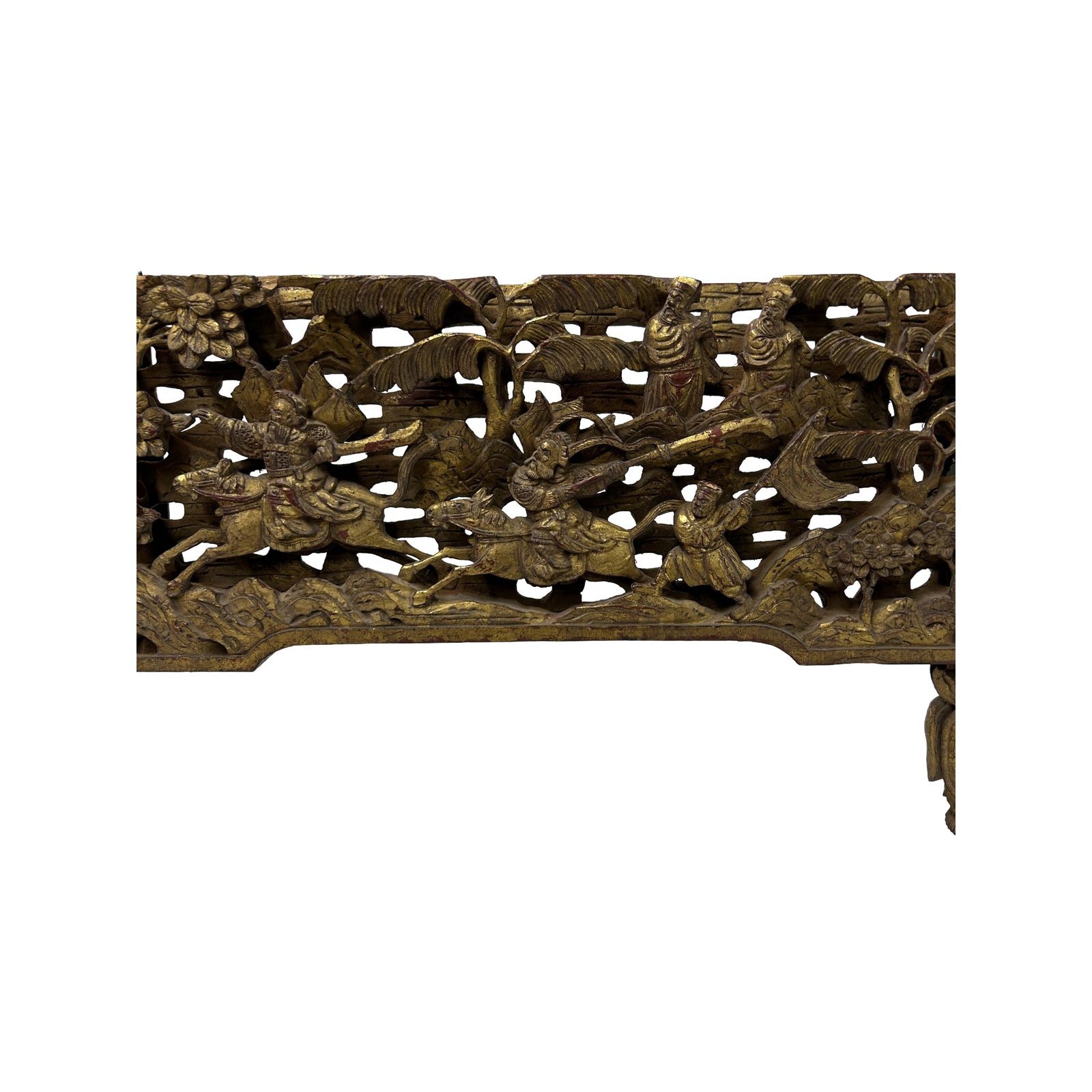 Chinese Vintage Wood Golden Relief Carving Wall Hanging Art Plaque - 6