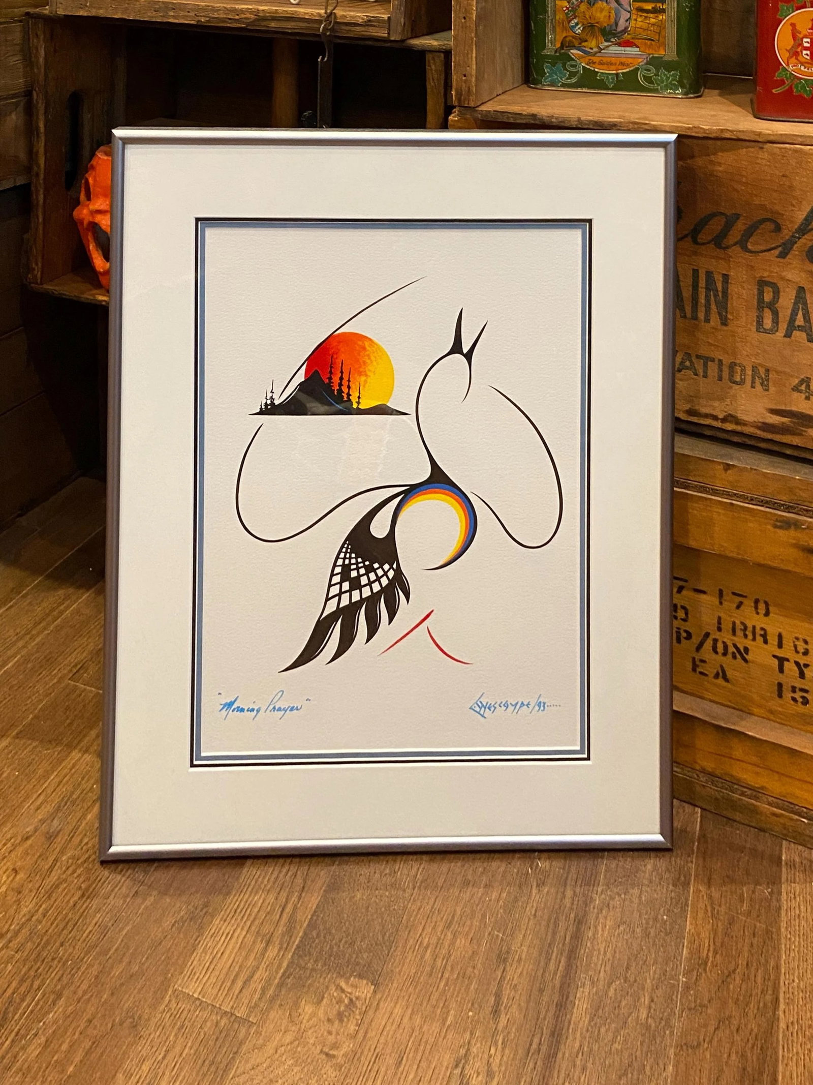 1990s Clemence Wescoupe "Morning Prayer" Acrylic Painting, Framed Indigenous Art - 2