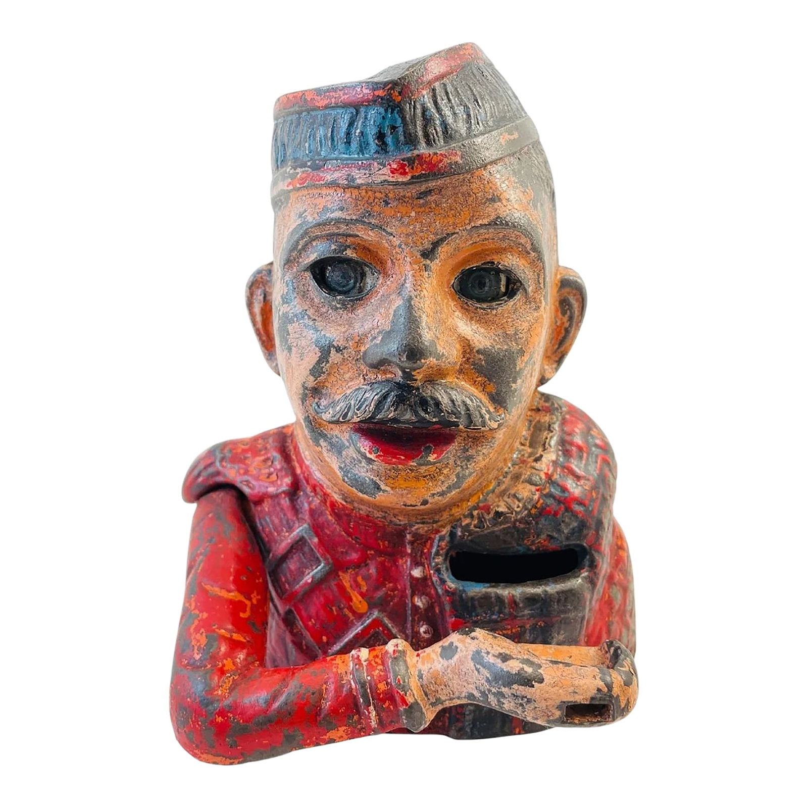 Rare c.1931 Kiltie Cast Iron Mechanical Bank - John Harper Ltd. Working Condition: Offering a RARE c.1931 Kiltie Cast Iron Mechanical Bank - John Harper Ltd. Working Condition. This cast iron piece is in decent condition with some evident wear and paint removal. The wear on this
