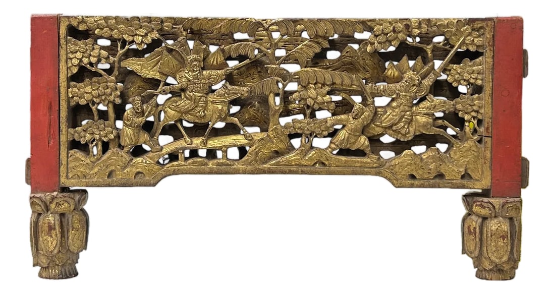 Chinese Vintage Wood Golden Relief Carving Wall Hanging Art Plaque: Capture the essence of historical grandeur with this exquisite vintage Chinese relief-carving, a masterpiece of traditional craftsmanship. This stunning wooden plaque features a meticulously detailed