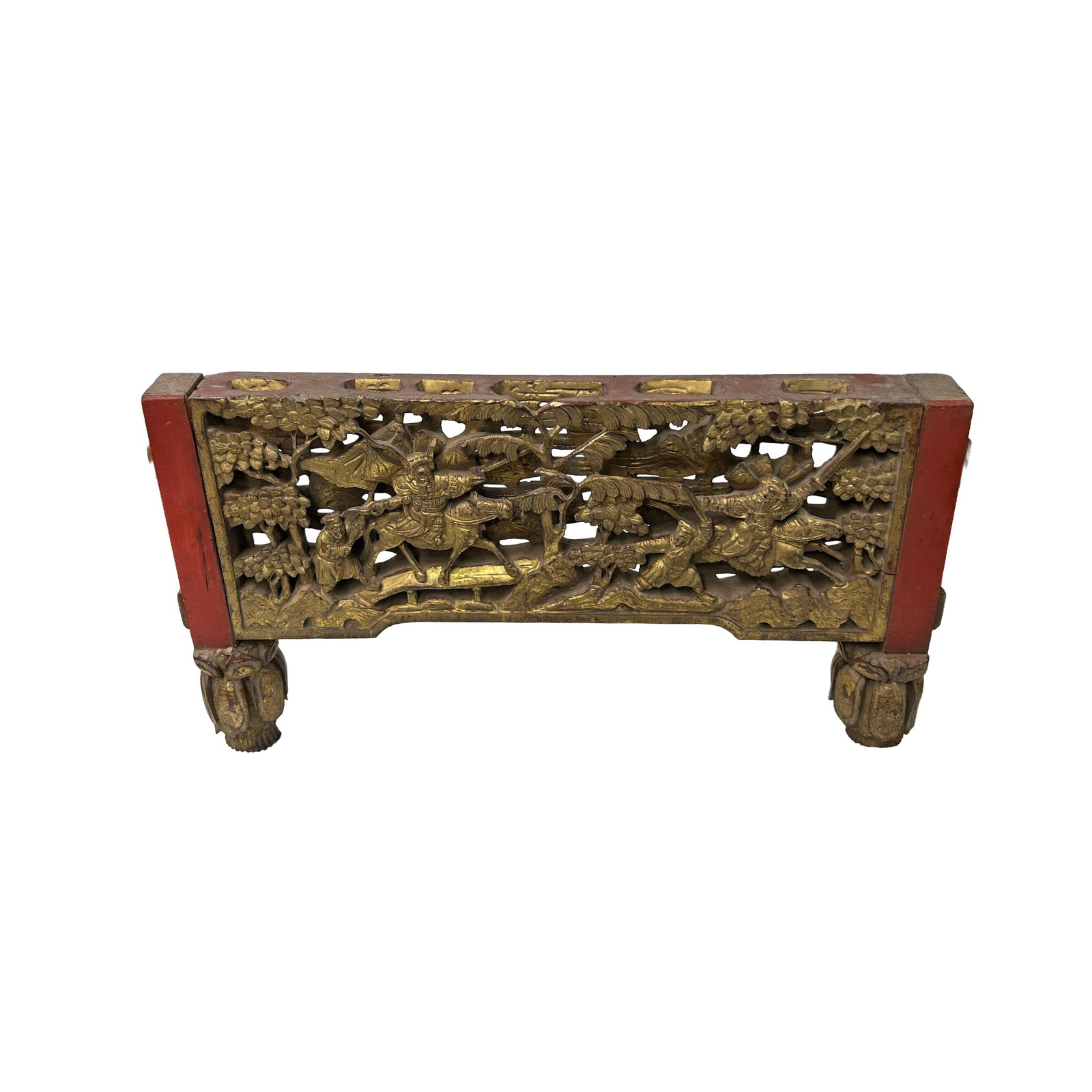 Chinese Vintage Wood Golden Relief Carving Wall Hanging Art Plaque - 3