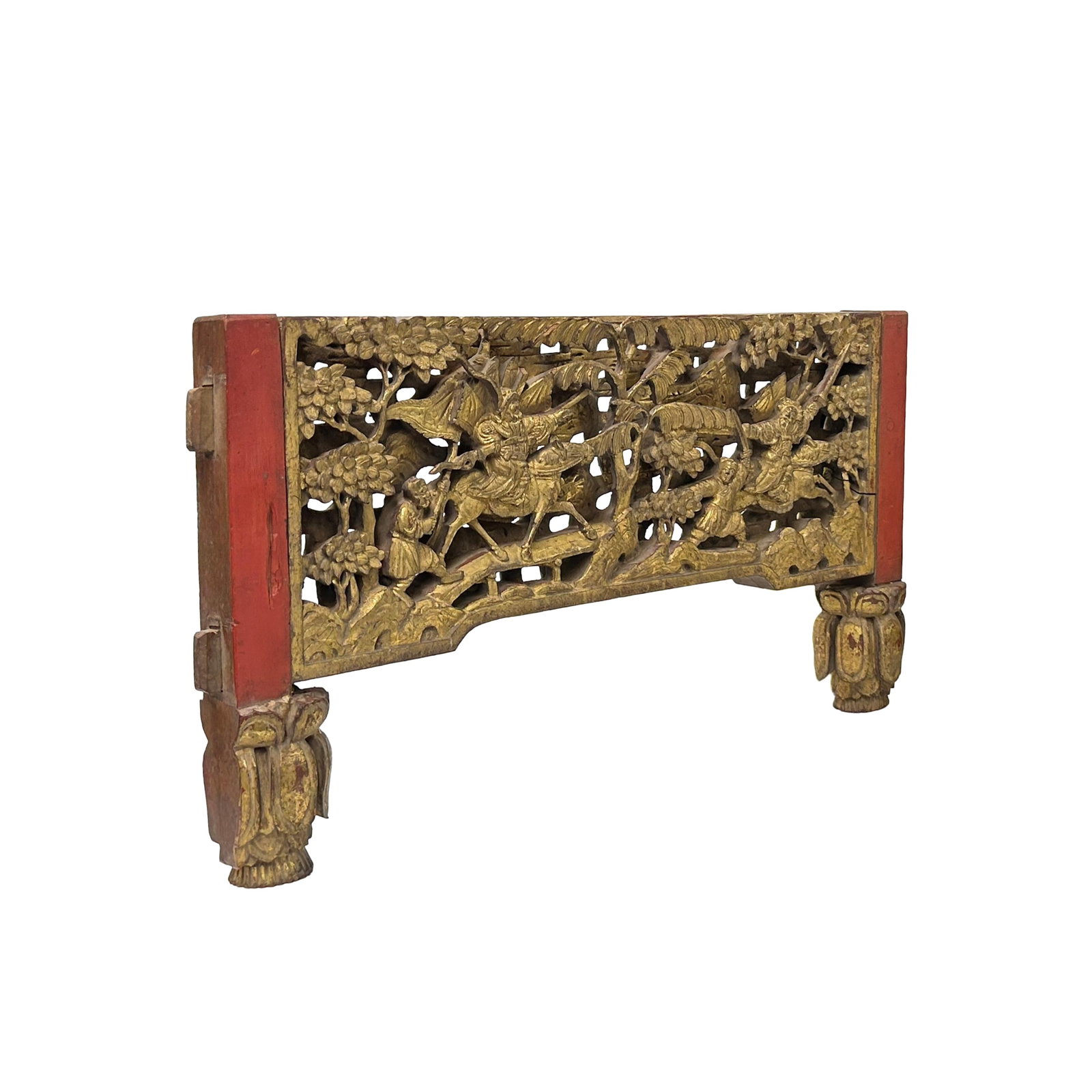 Chinese Vintage Wood Golden Relief Carving Wall Hanging Art Plaque - 4