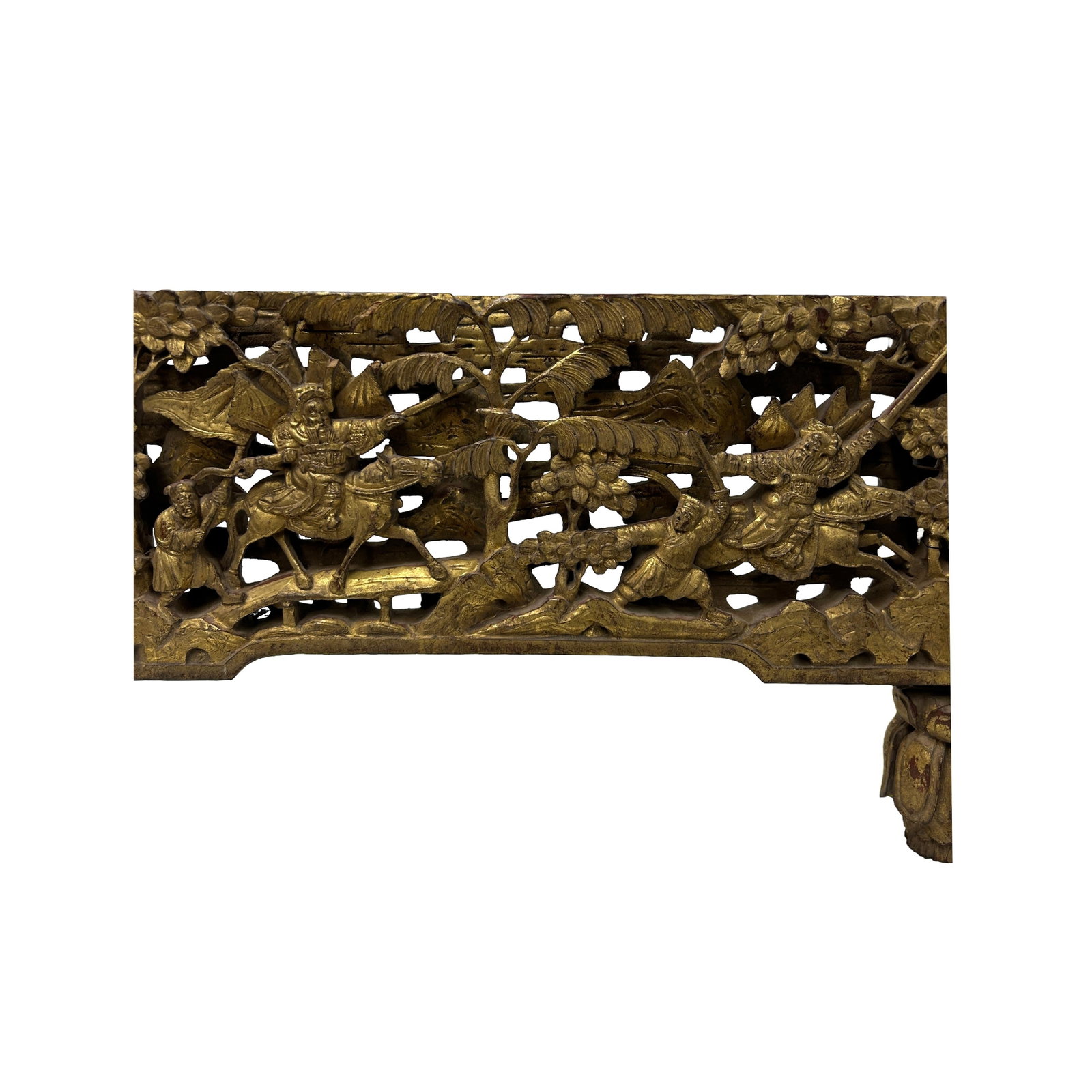 Chinese Vintage Wood Golden Relief Carving Wall Hanging Art Plaque - 6