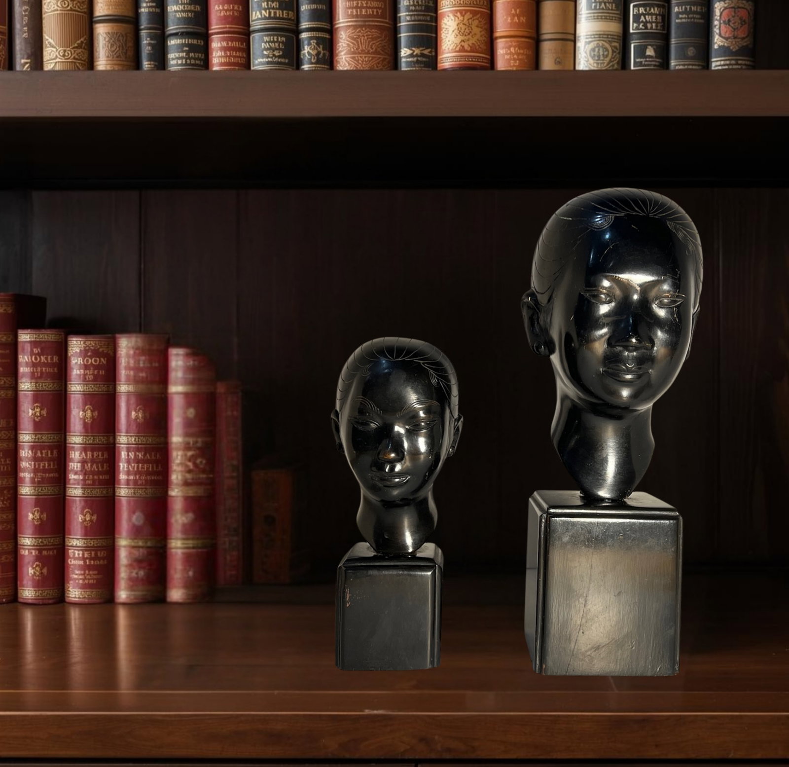 Mid-Century Nguyen Thanh Le Bronze Bust of Young Vietnamese Women- A Pair - 14